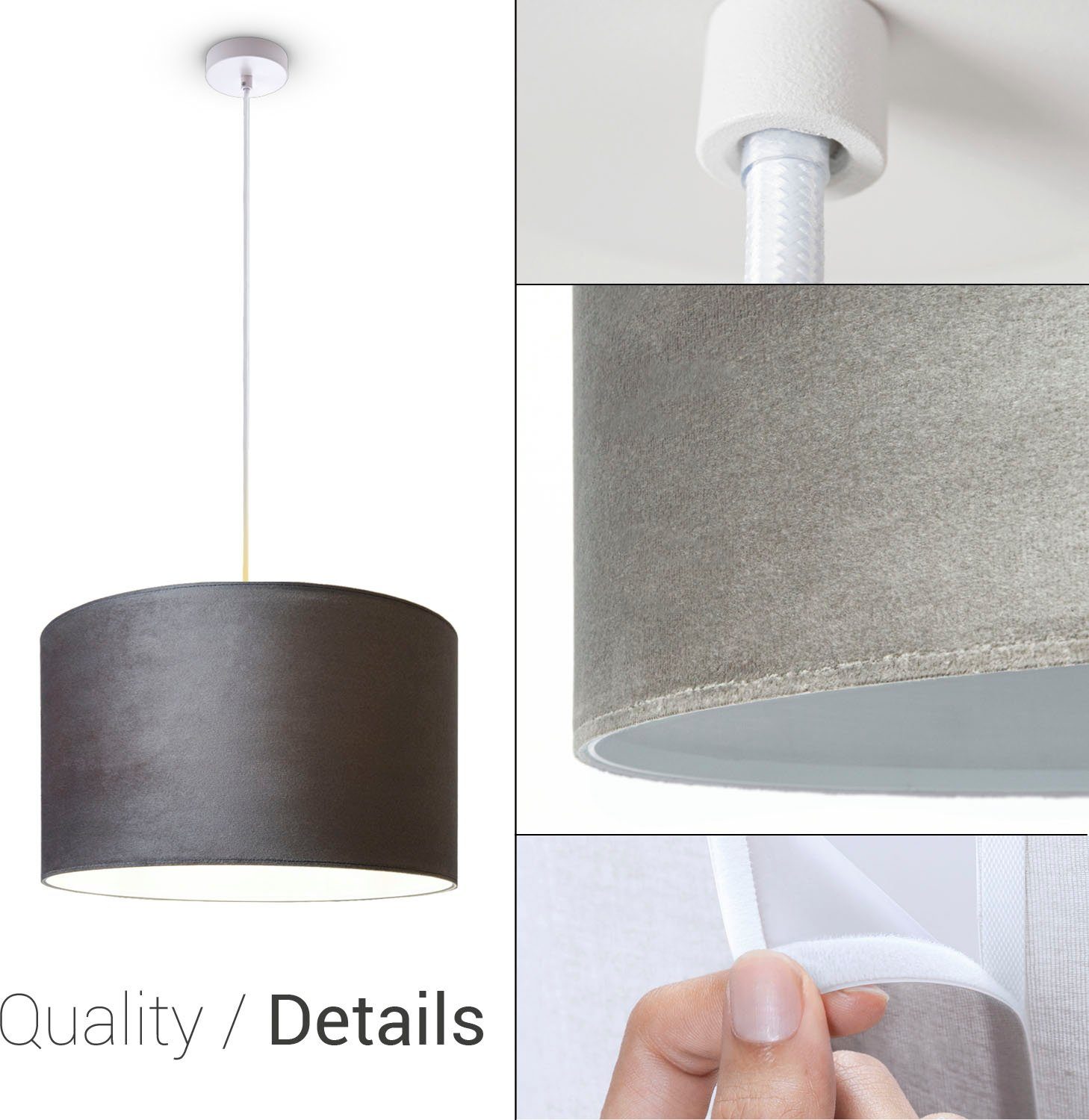 Paco Home Hanglamp Hugo uni Color Woonkamer lampenkap van velours uni-kleuren decoratie E27 kabel 1,5m