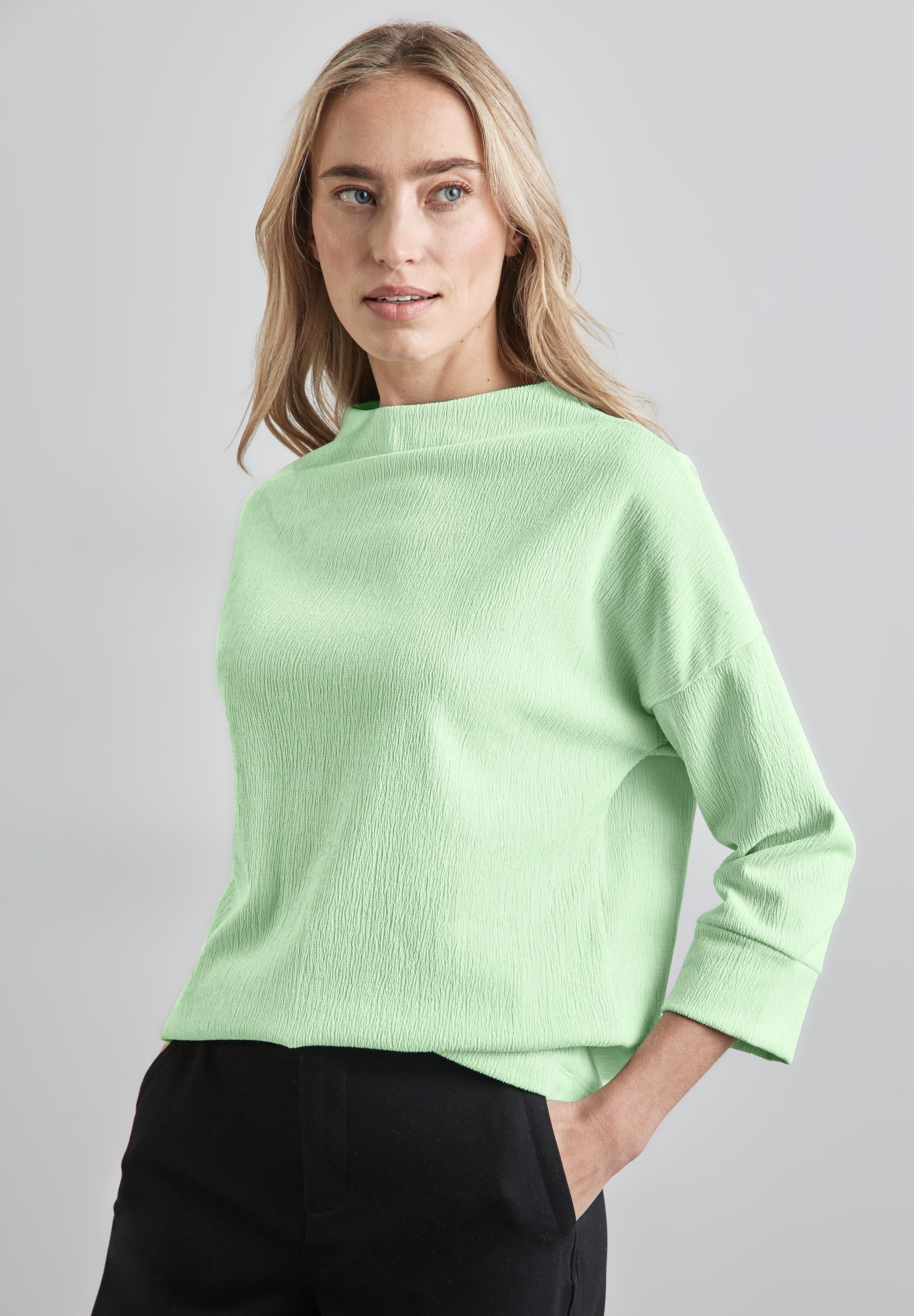 STREET ONE Shirt met 3/4 mouwen met structuur dames shirts met 3/4 mouwen maat 36 groen