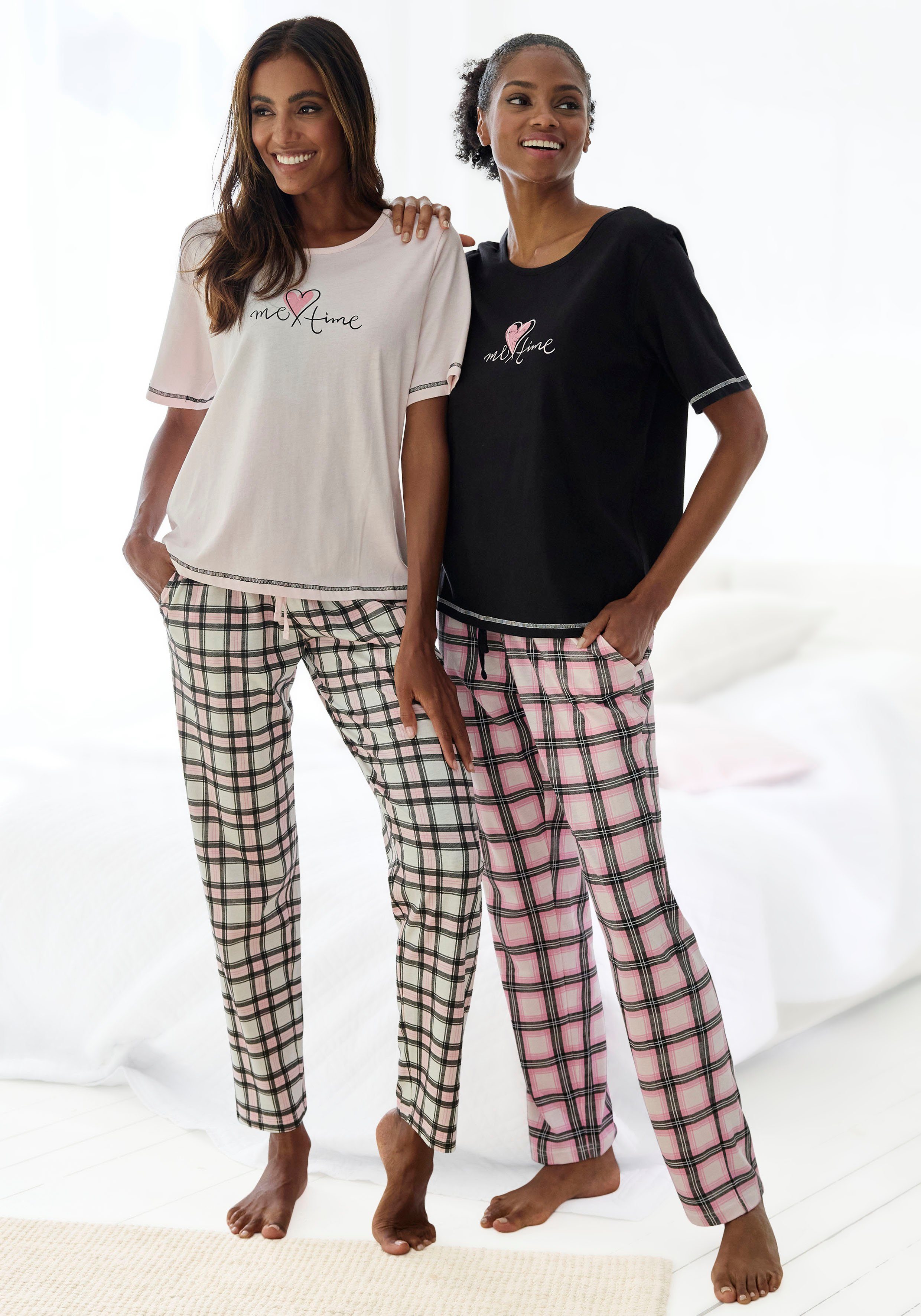 Vivance Dreams Pyjama in dubbelpack met ruitpatroon (4-delig, Set van 2) dames pyjama's maat 32/34 zwart