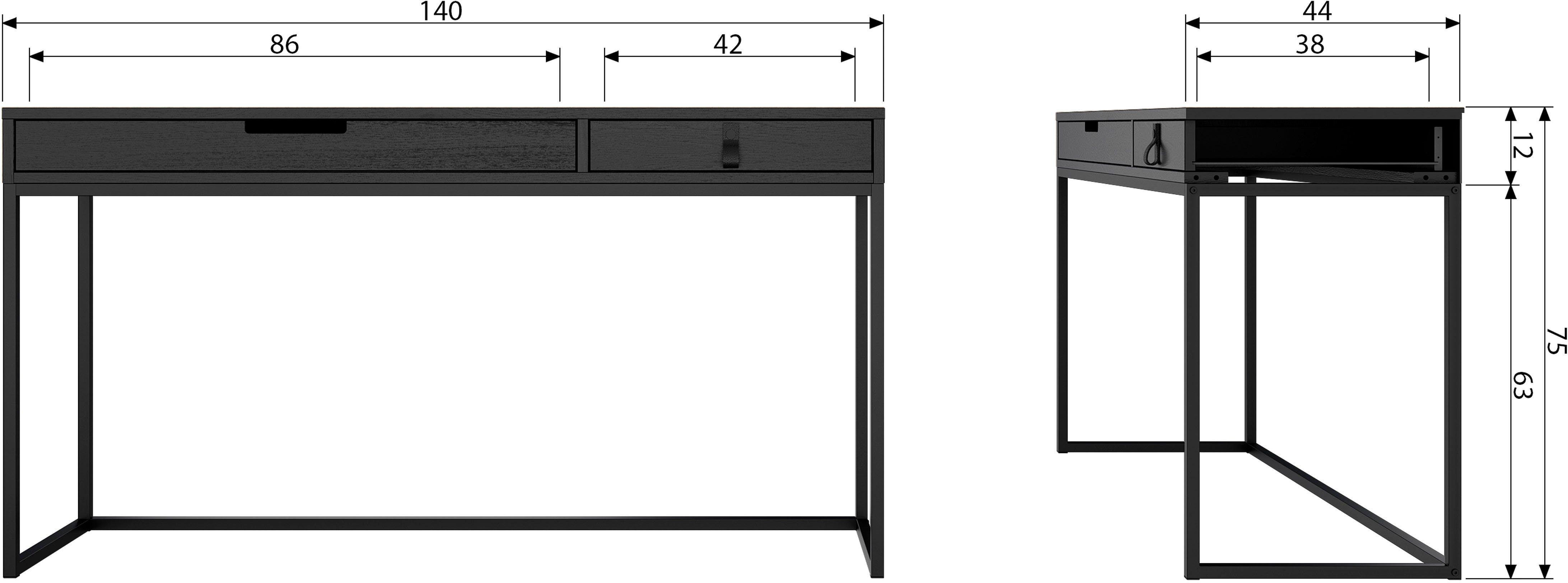 WOOOD Bureau Silas twee lades, hout gedeeltelijk massief, h 75 cm x b 140 cm