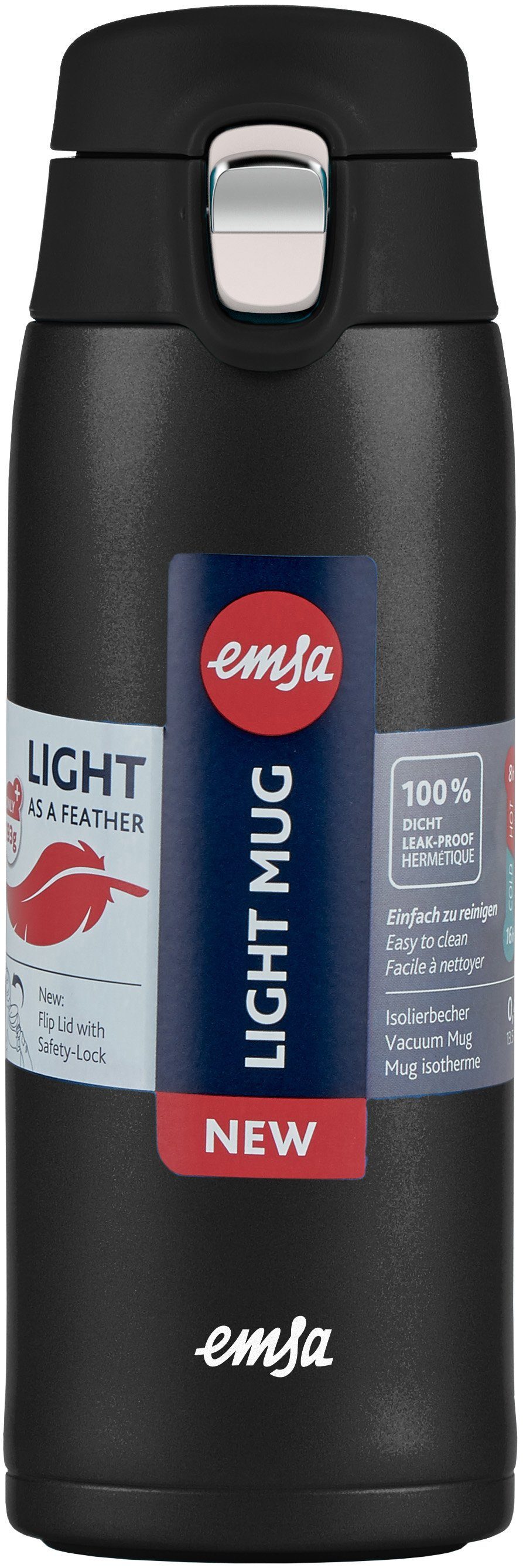 Emsa Thermosbeker Travel Mug Light 0,4l, licht, roestvrij staal, klapvergrendeling, 100% dicht, 8u heet/16u koud