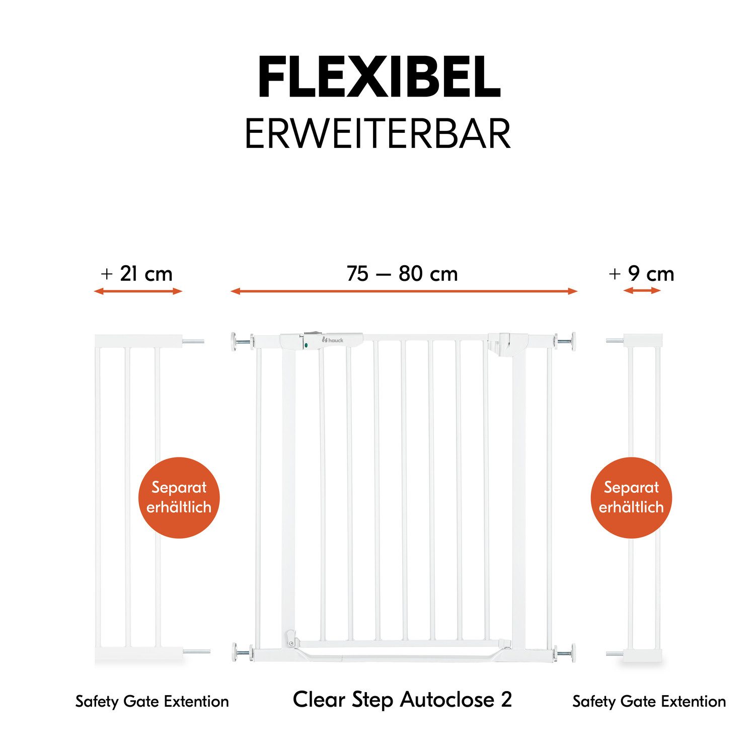 Hauck Traphek Clear Step Autoclose 2, White ook als traphekje te gebruiken, 75-80, vlakke doorgang