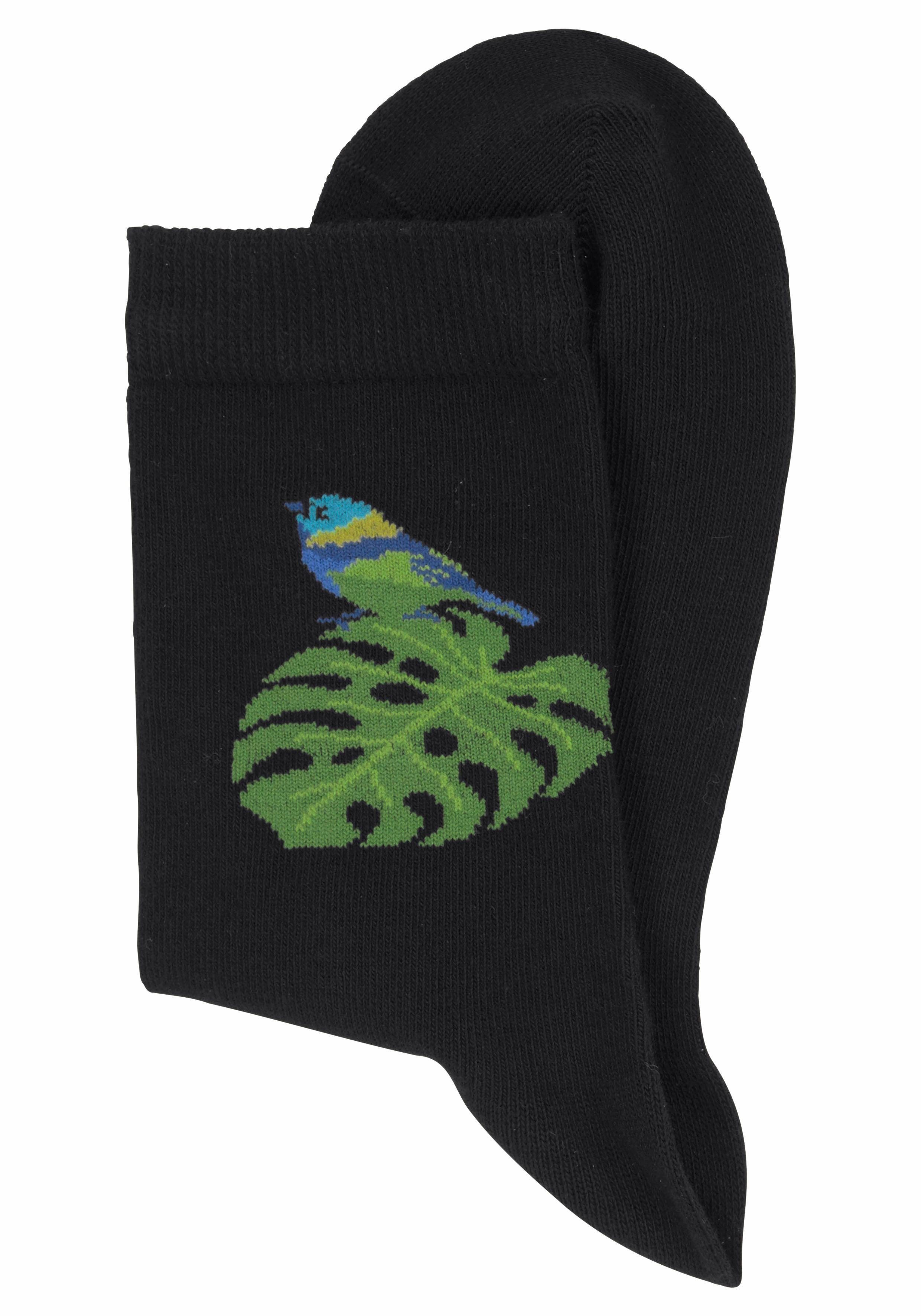 H.I.S Sokken met vlinder- en vogelmotieven (set, 7 paar)