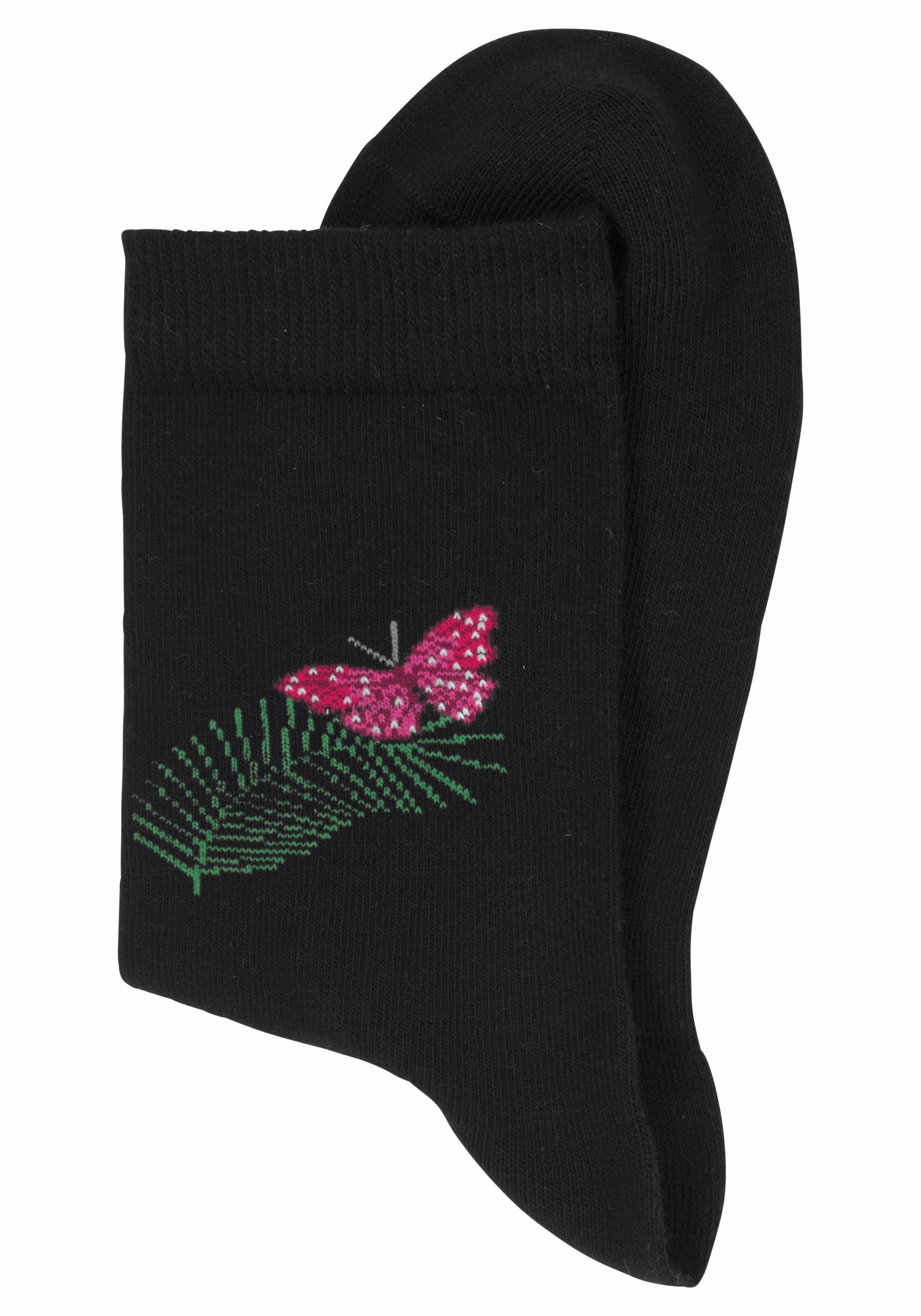 H.I.S Sokken met vlinder- en vogelmotieven (set, 7 paar)