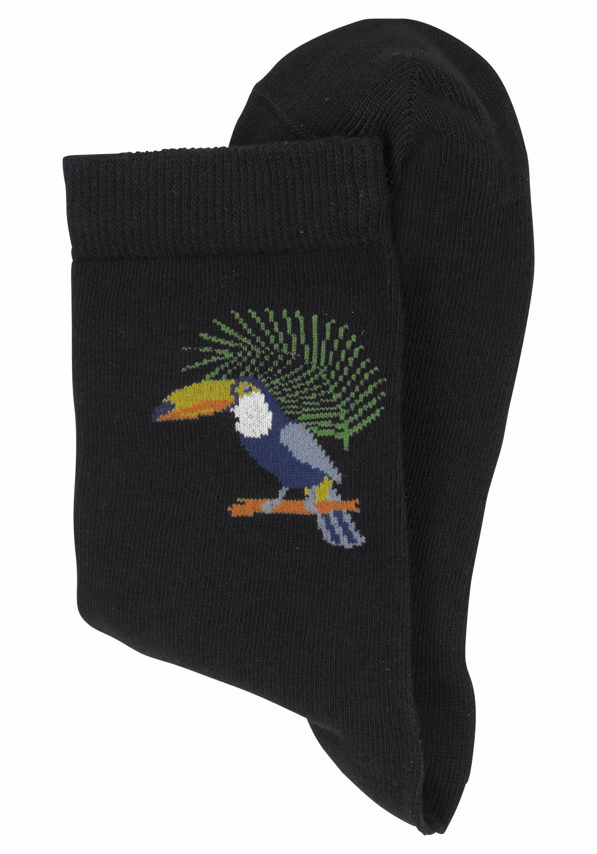 H.I.S Sokken met vlinder- en vogelmotieven (set, 7 paar)