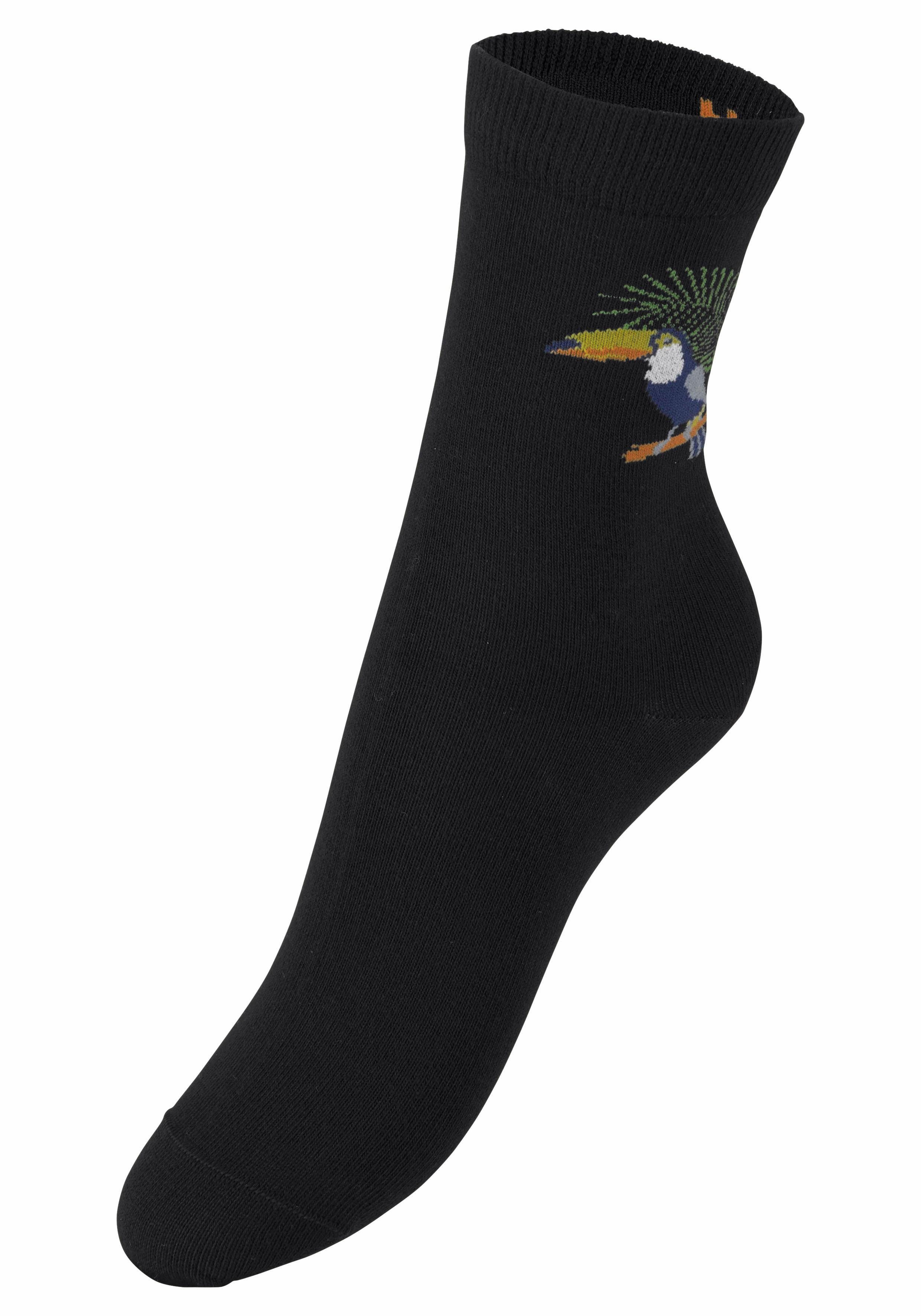 H.I.S Sokken met vlinder- en vogelmotieven (set, 7 paar)