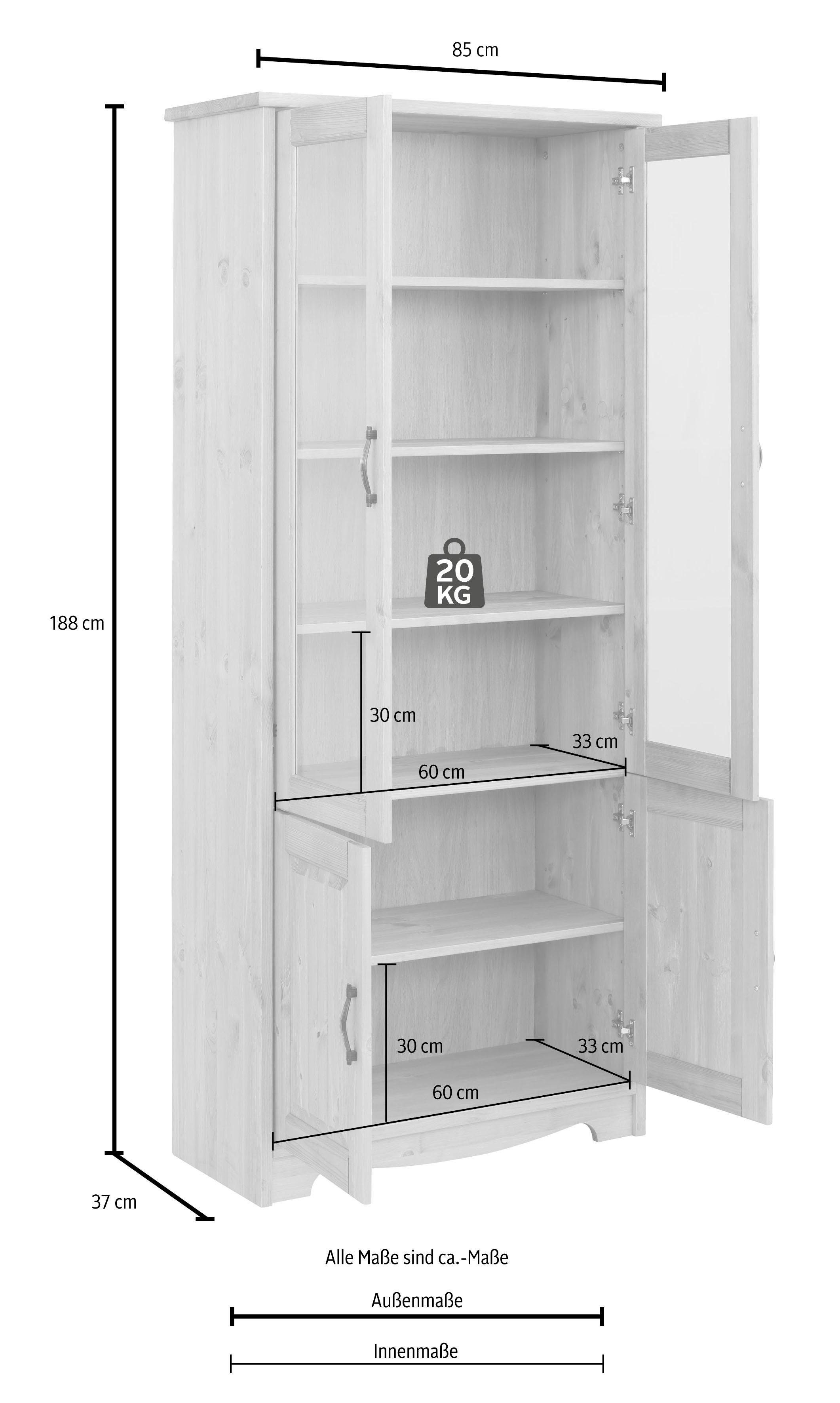 Home affaire Vitrinekast Trinidad 4-deurs, breedte 85 cm