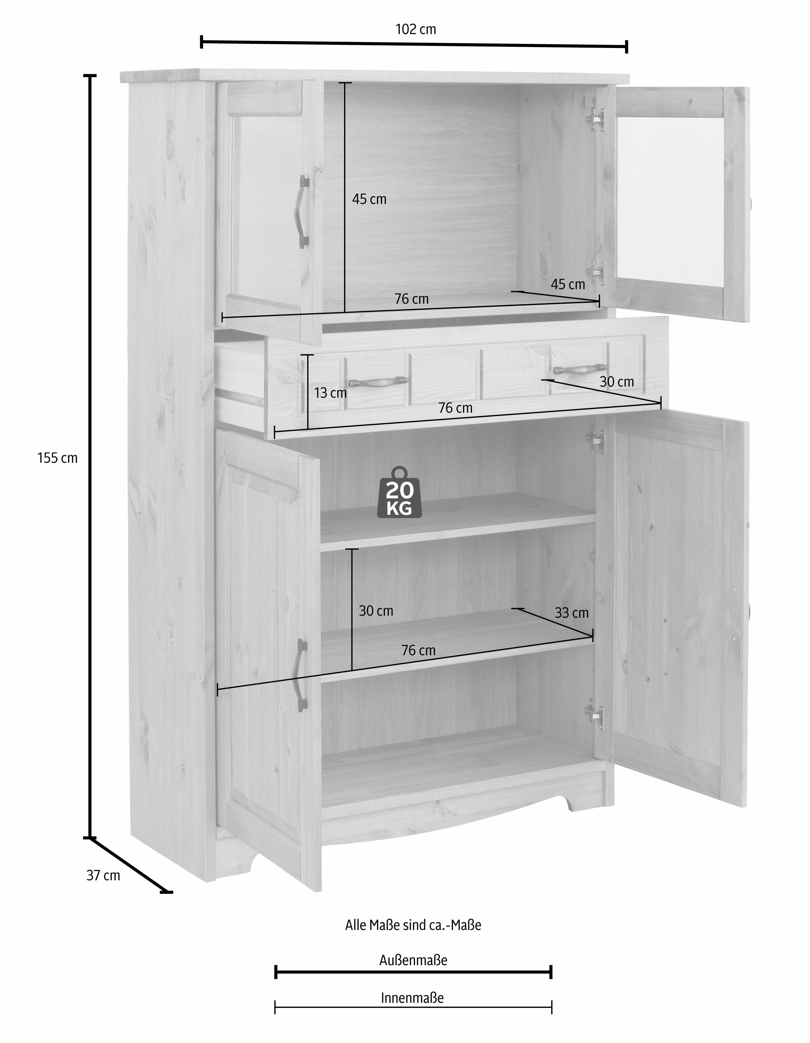 Home affaire Highboard Trinidad Vitrine, breedte 102 cm