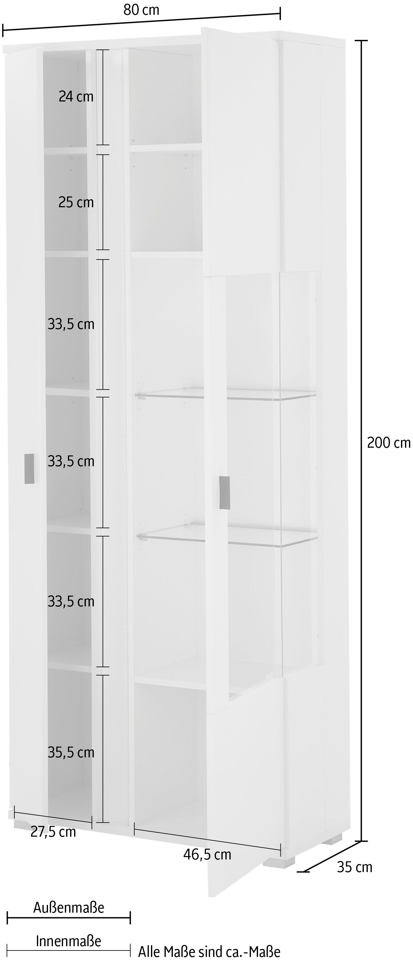 INOSIGN Vitrinekast LONG ISLAND, opberghangkast in moderne trendkleur, inclusief verticale verlichting, breedte 80 cm (1 stuk)