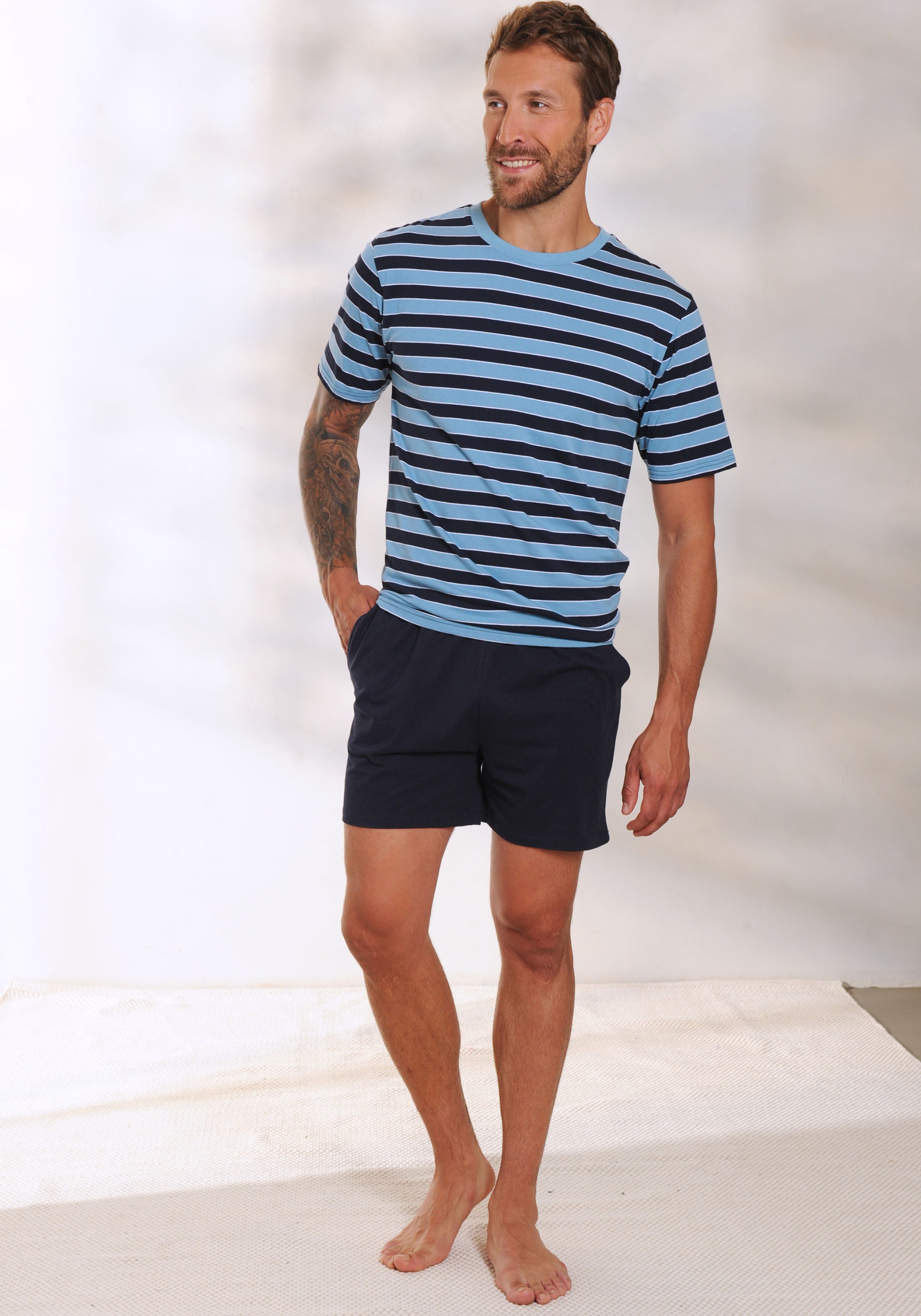 AUTHENTIC LE JOGGER Pyjama Pyjama met gestreepte bovenstukken (4-delig, Set van 2)