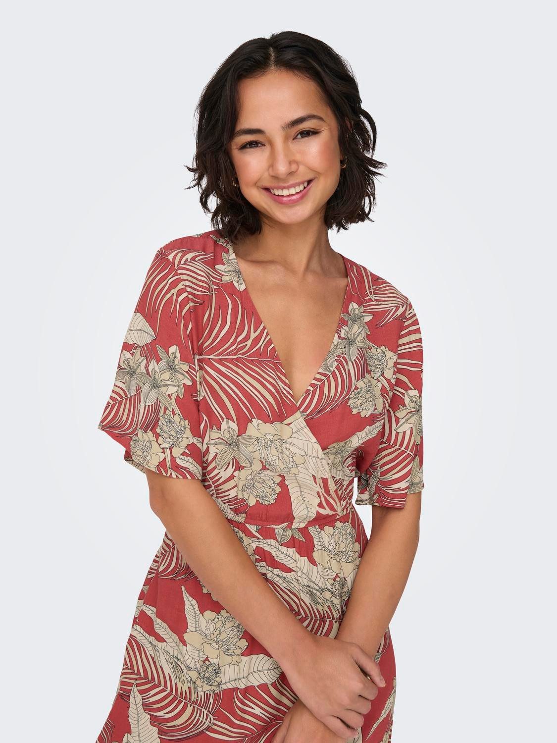 Only Gedessineerde jurk ONLPALINA LIFE 2/4 WRAP DRESS PTM