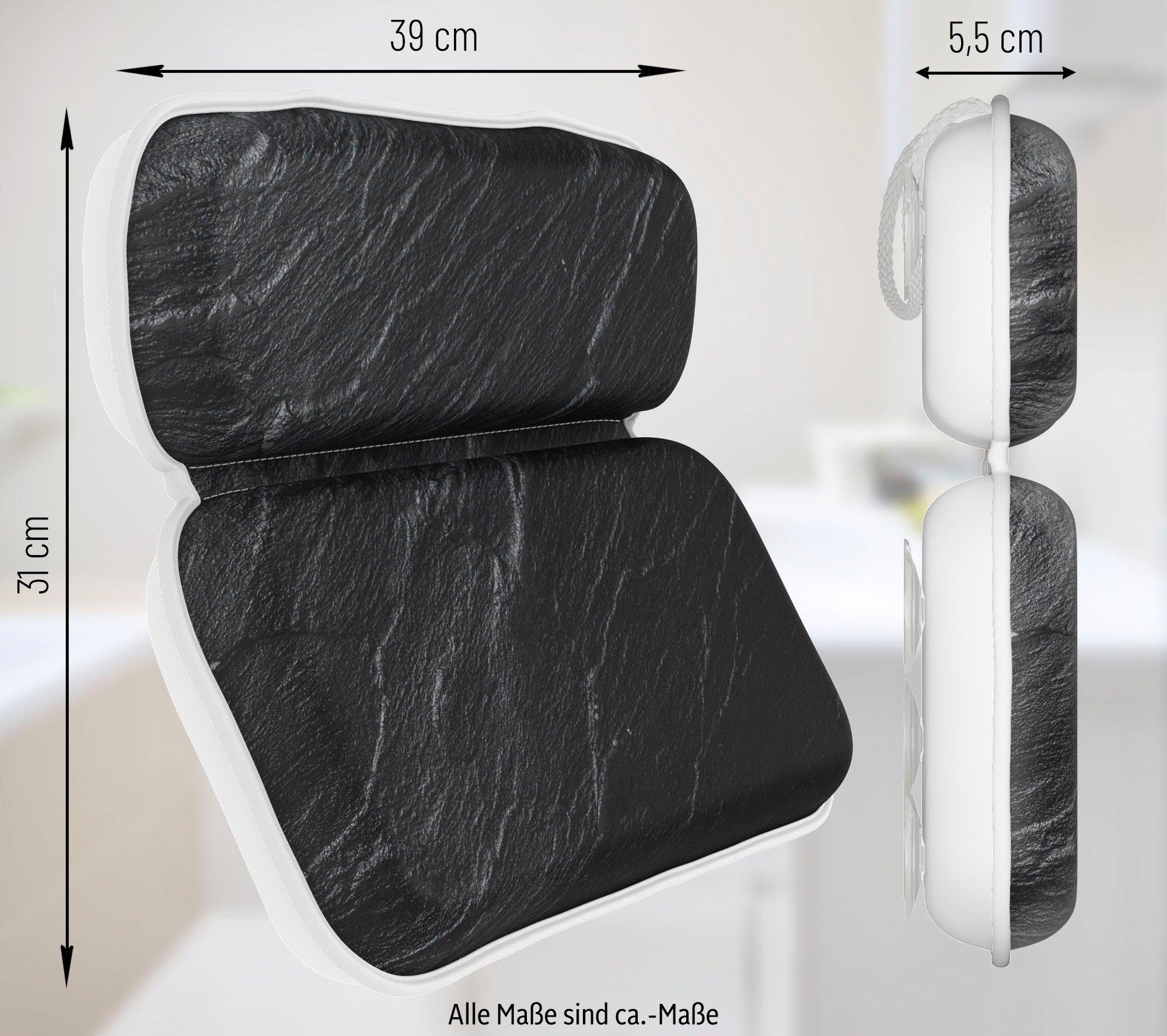 Sanilo Nekkussen Badkussen Granit comfortabel, antislip, volle kleuren, met 7 prima zuignappen