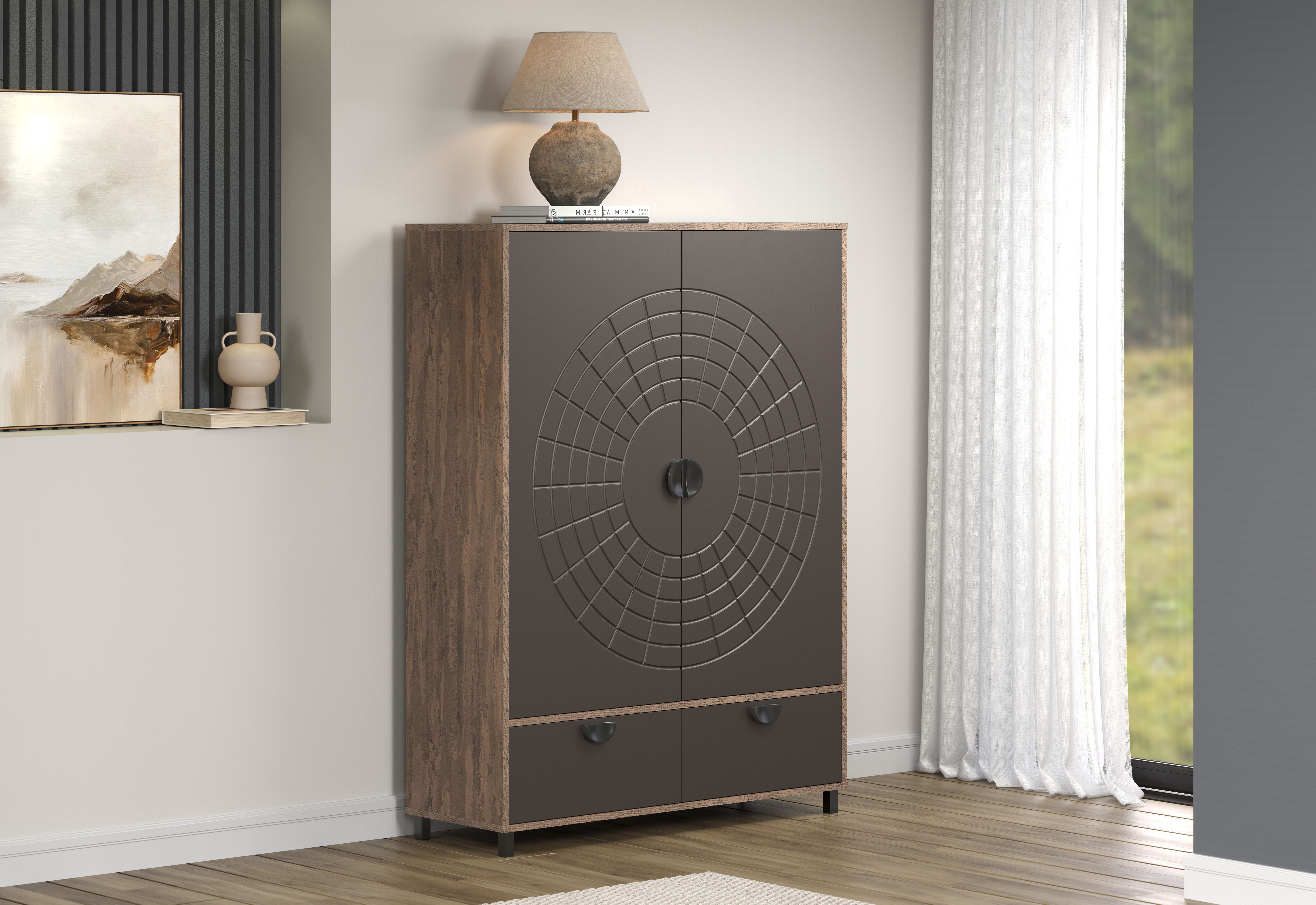 INOSIGN Highboard Fusion Opbergkast met bijzonder cirkelpatroon - (B/D/H) 120/42/163 cm (1 stuk)