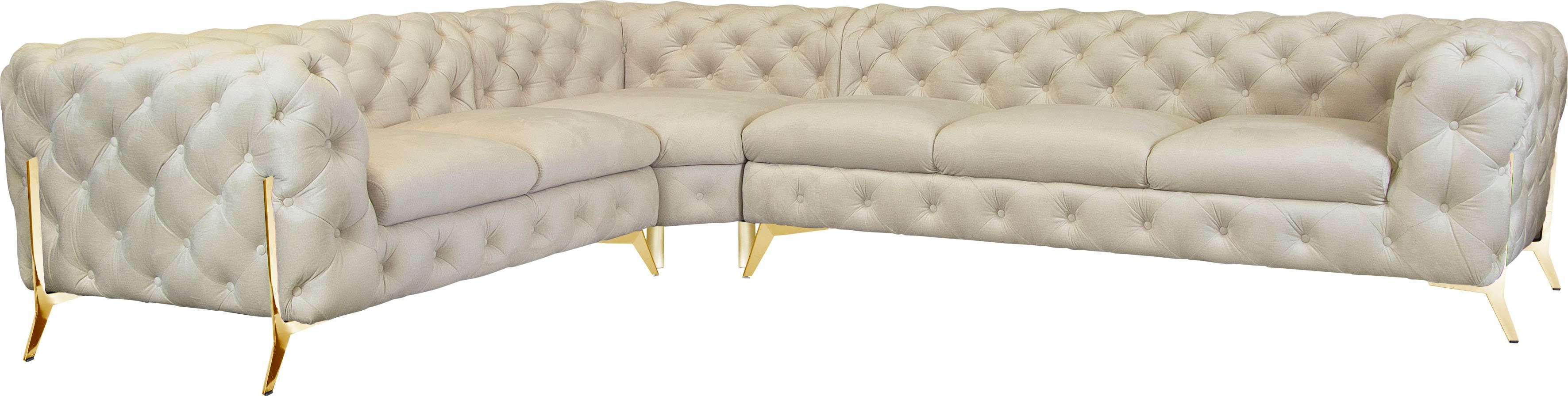 Leonique Chesterfield-bank Amaury L-vorm grote hoekbank, chesterfield-look, breedte 323 cm, kleur van de poten ter keuze