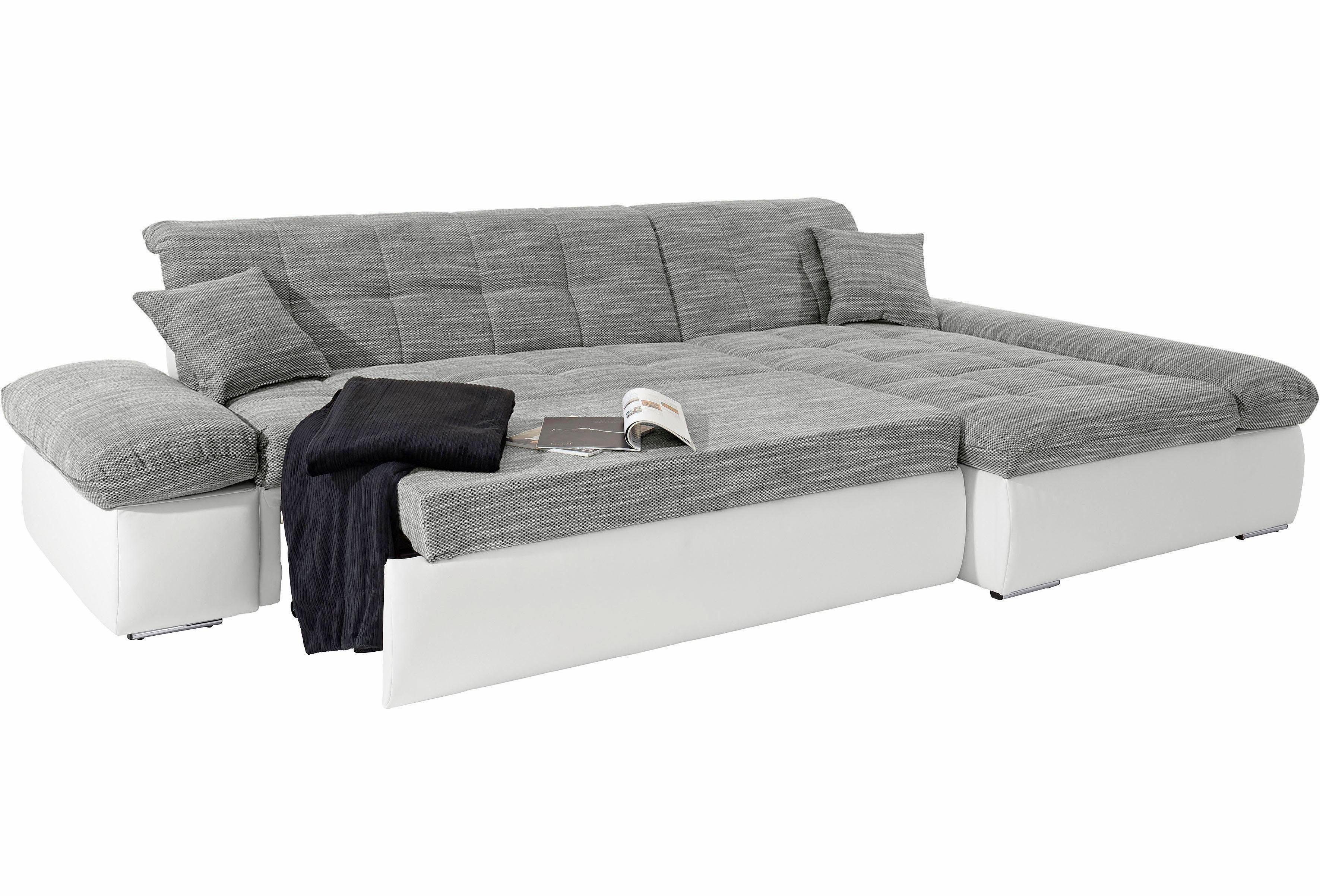 DOMO collection Hoekbank Moric, L-vorm, XXL-bank - Breedte 300cm keuze met bedfunctie en armleuningverstelling, donkergroen