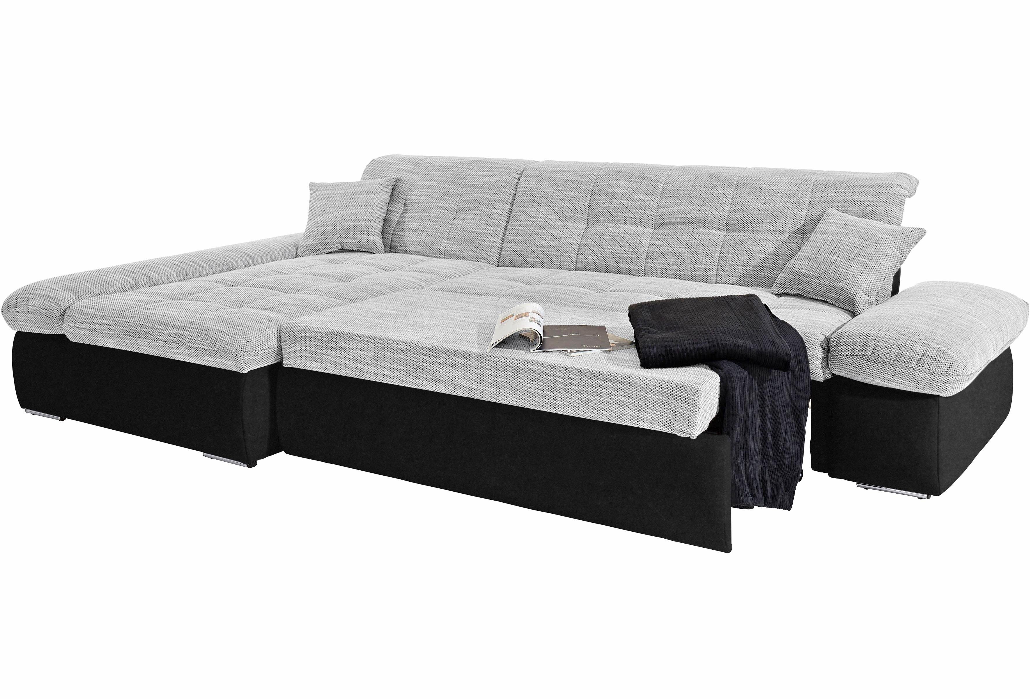 DOMO collection Hoekbank Moric, L-vorm, XXL-bank - Breedte 300cm keuze met bedfunctie en armleuningverstelling, donkergroen