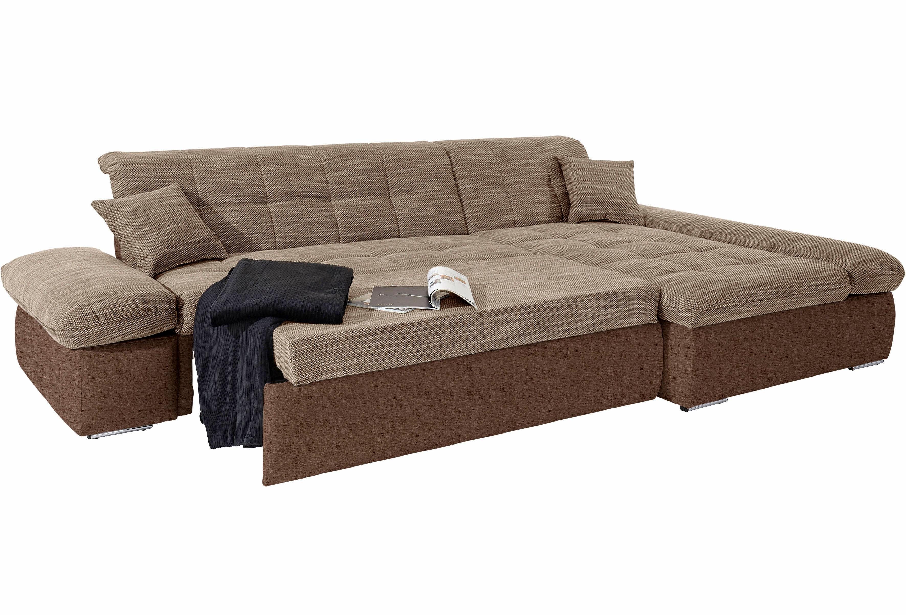 DOMO collection Hoekbank Moric, L-vorm, XXL-bank - Breedte 300cm keuze met bedfunctie en armleuningverstelling, donkergroen