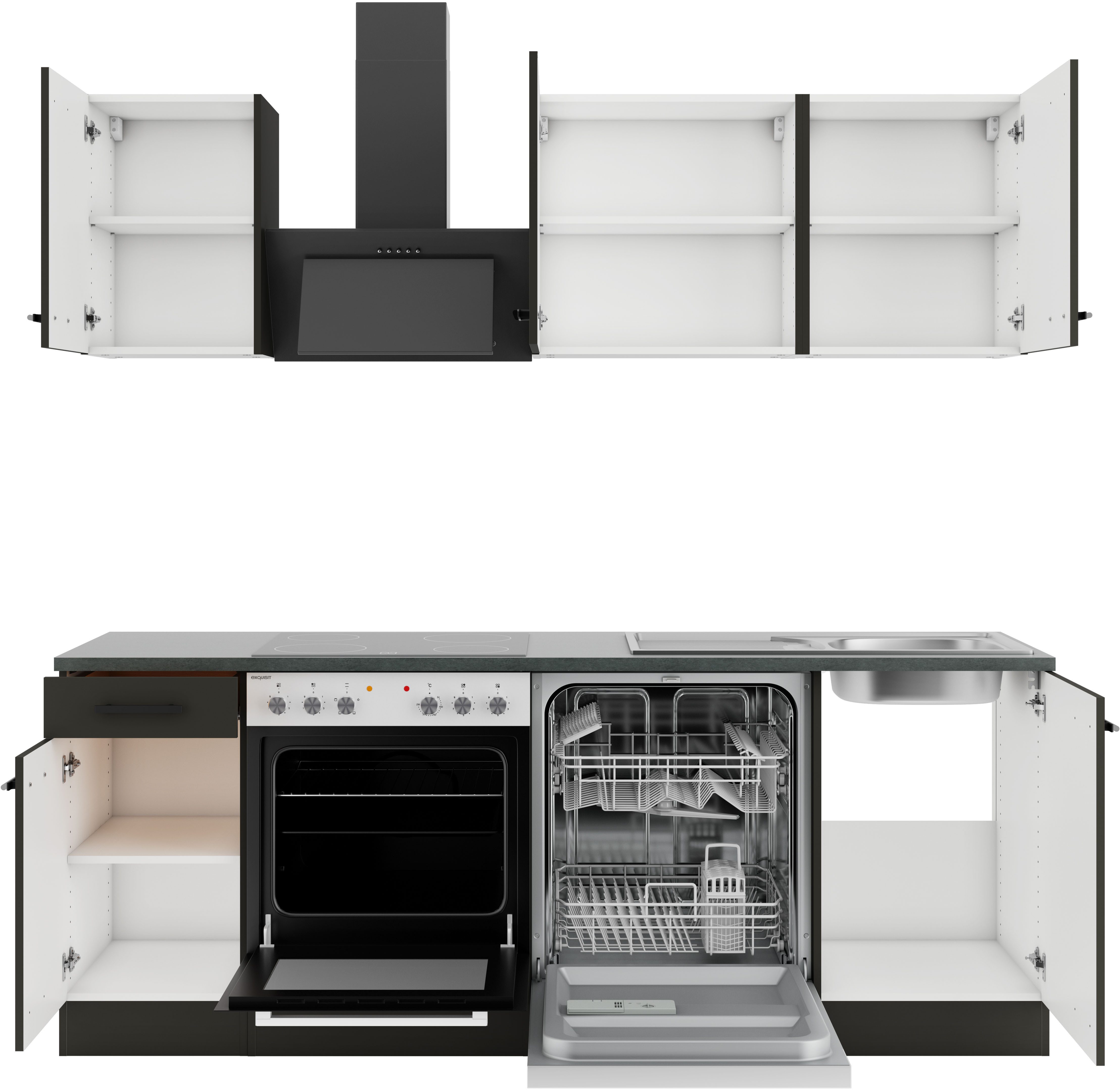 OPTIFIT Keukenblok Palma Breedte 210 cm, optioneel met elektrische apparaten, spiegelbeeld op te stellen