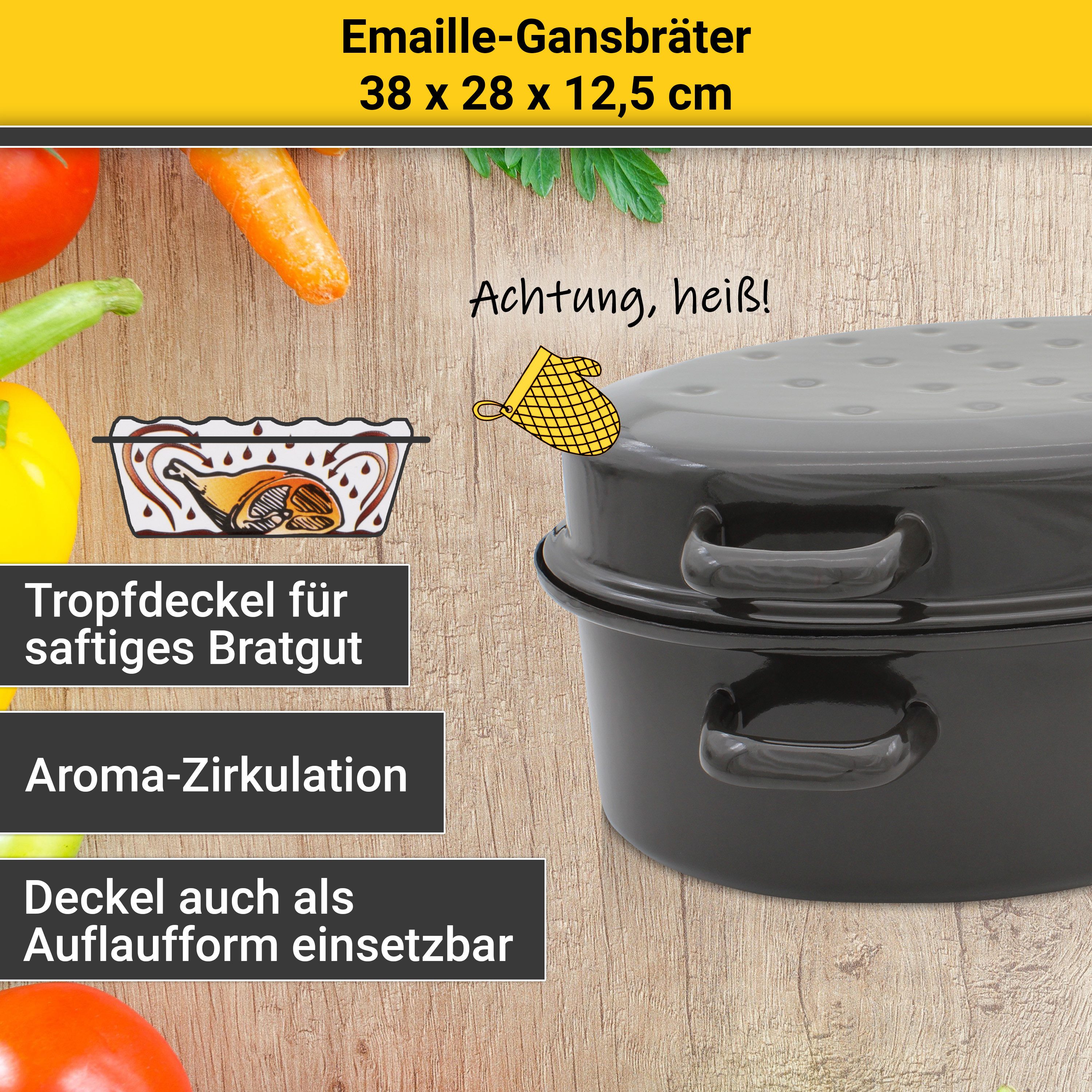 Krüger Braadpan Gansbraadpan met druipdeksel voor inductiekookvelden geschikt