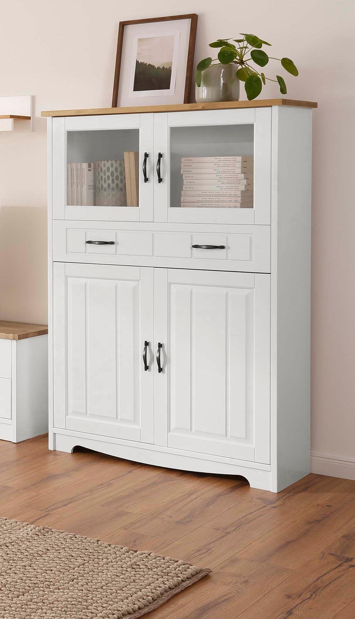 Home affaire Highboard Trinidad Vitrine, breedte 102 cm highboards maat 102x37x155 cm wit