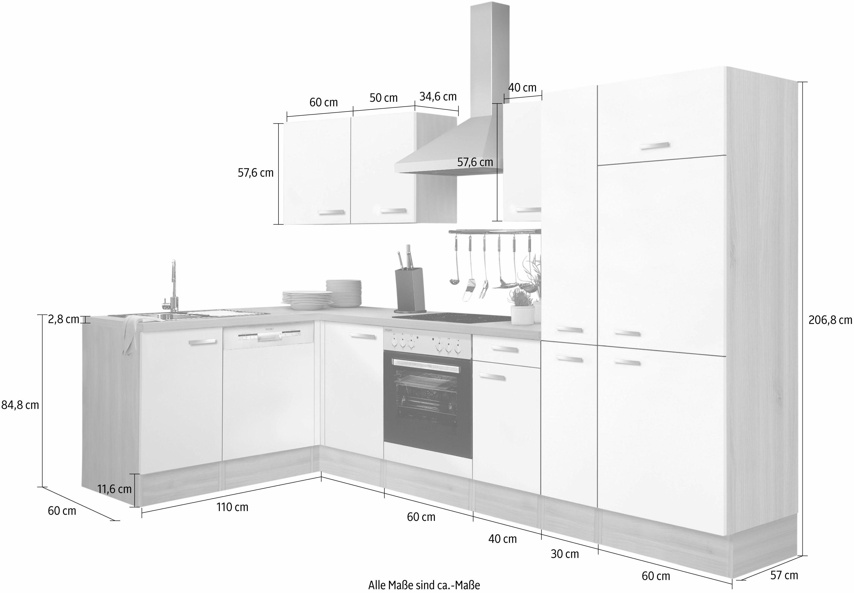 OPTIFIT Keukenblok Faro Breedte 300x175 cm, naar keuze met elektrische apparaten, met apothekerskast
