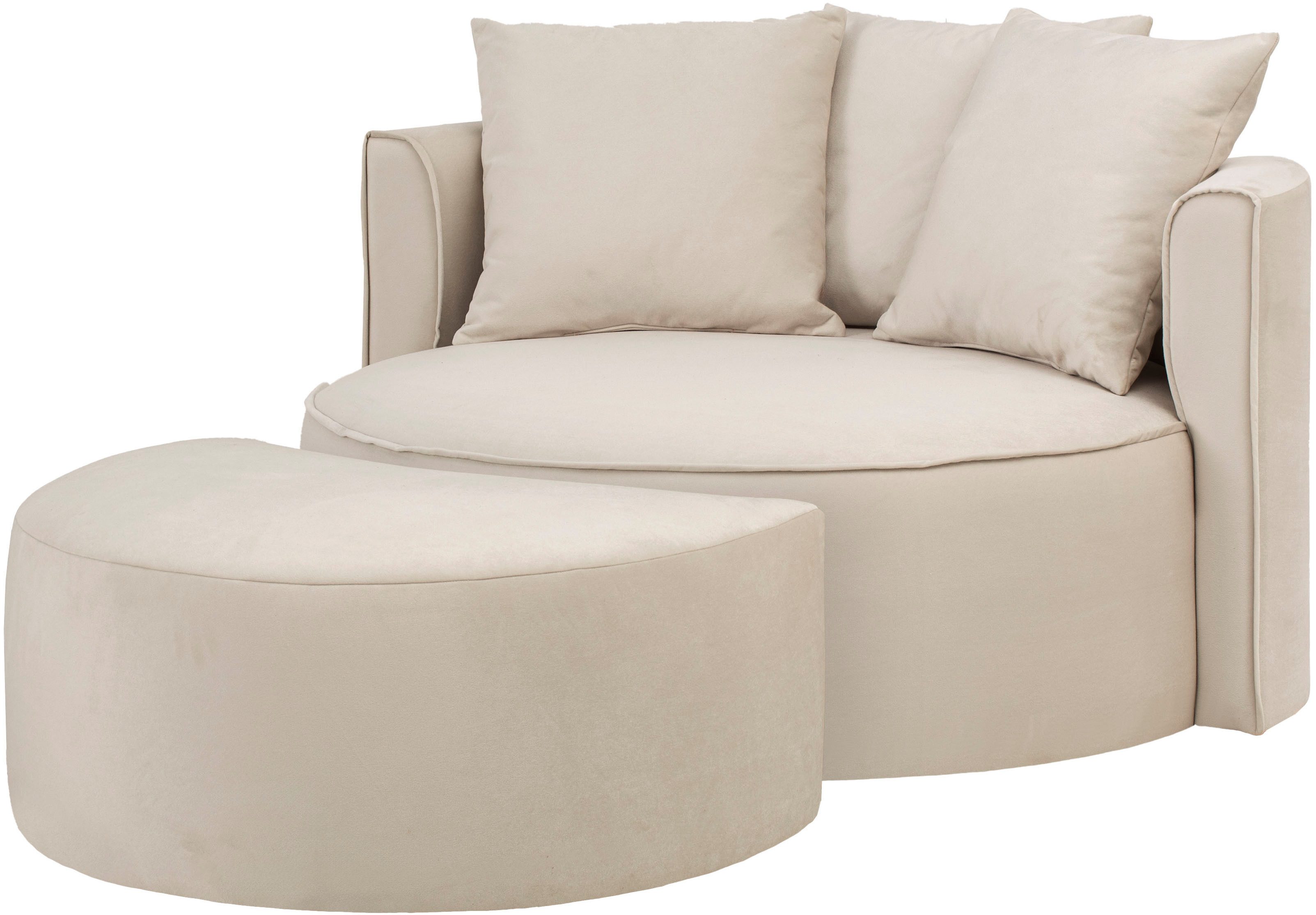 LeGer Home by Lena Gercke XXL-fauteuil Isalie, ronde stoel met voetensteun, leesstoel, loveseat, grote stoel (set)