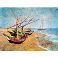 home affaire decoratief paneel v.van gogh - barche sulla spiaggia 80-60 cm multicolor