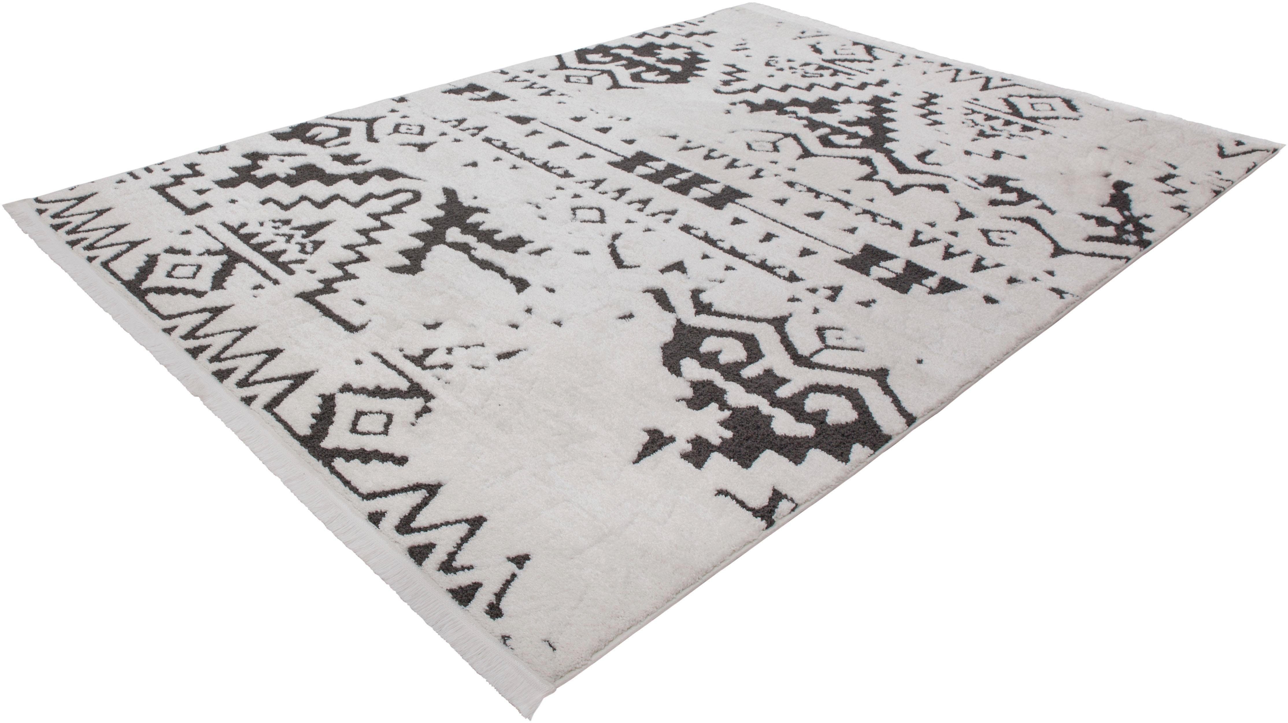 calo-deluxe Vloerkleed Yoel 115 Reliëfstructuur met franje, woonkamer