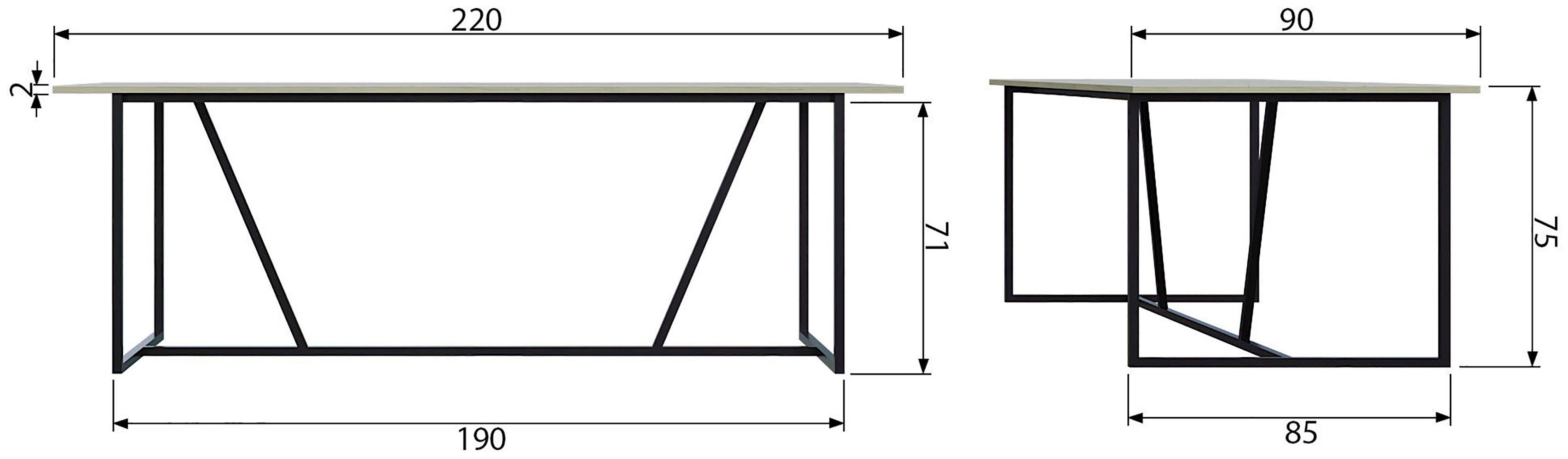 WOOOD Eettafel Silas rechthoekige vorm, hout gedeeltelijk massief, h 75 cm x b 220 cm