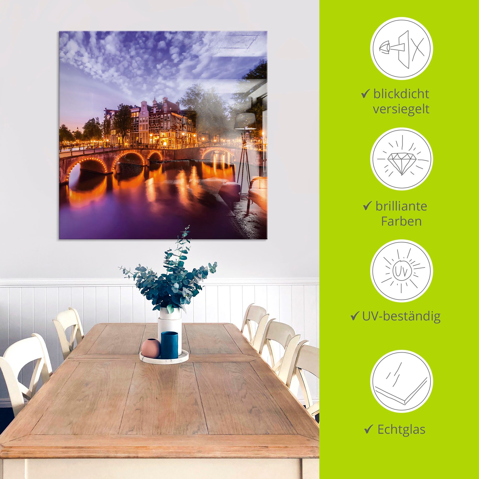 Artland Print op glas Amsterdam Keizersgracht Leidsegracht