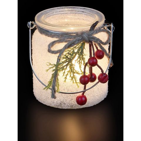 Ambiente Haus Waxinelichthouder Xmas Glas mit Griff Beeren, Weihnachtsdeko (1 stuk)