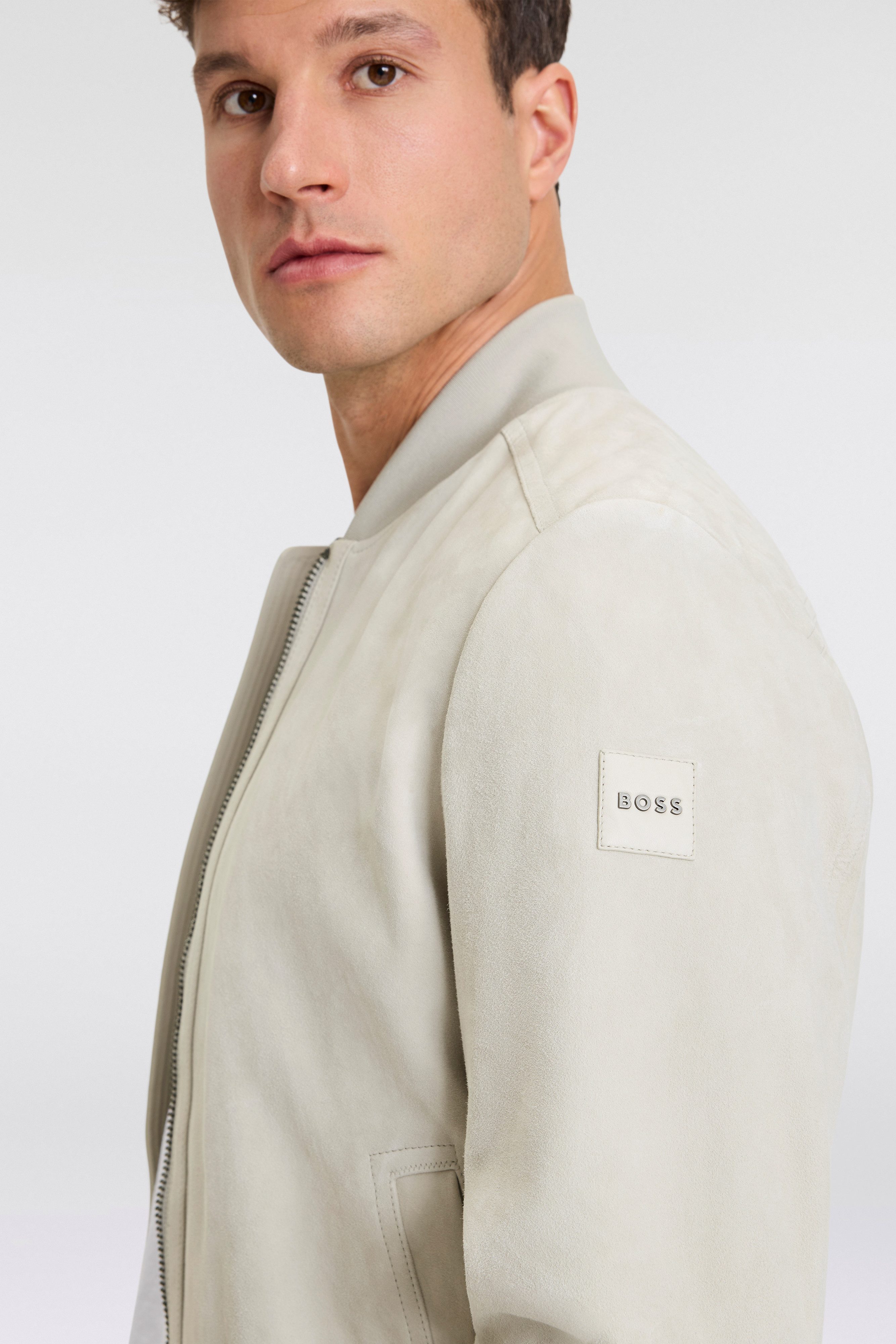 Boss Orange Leren jack Joflag met blousonmodel