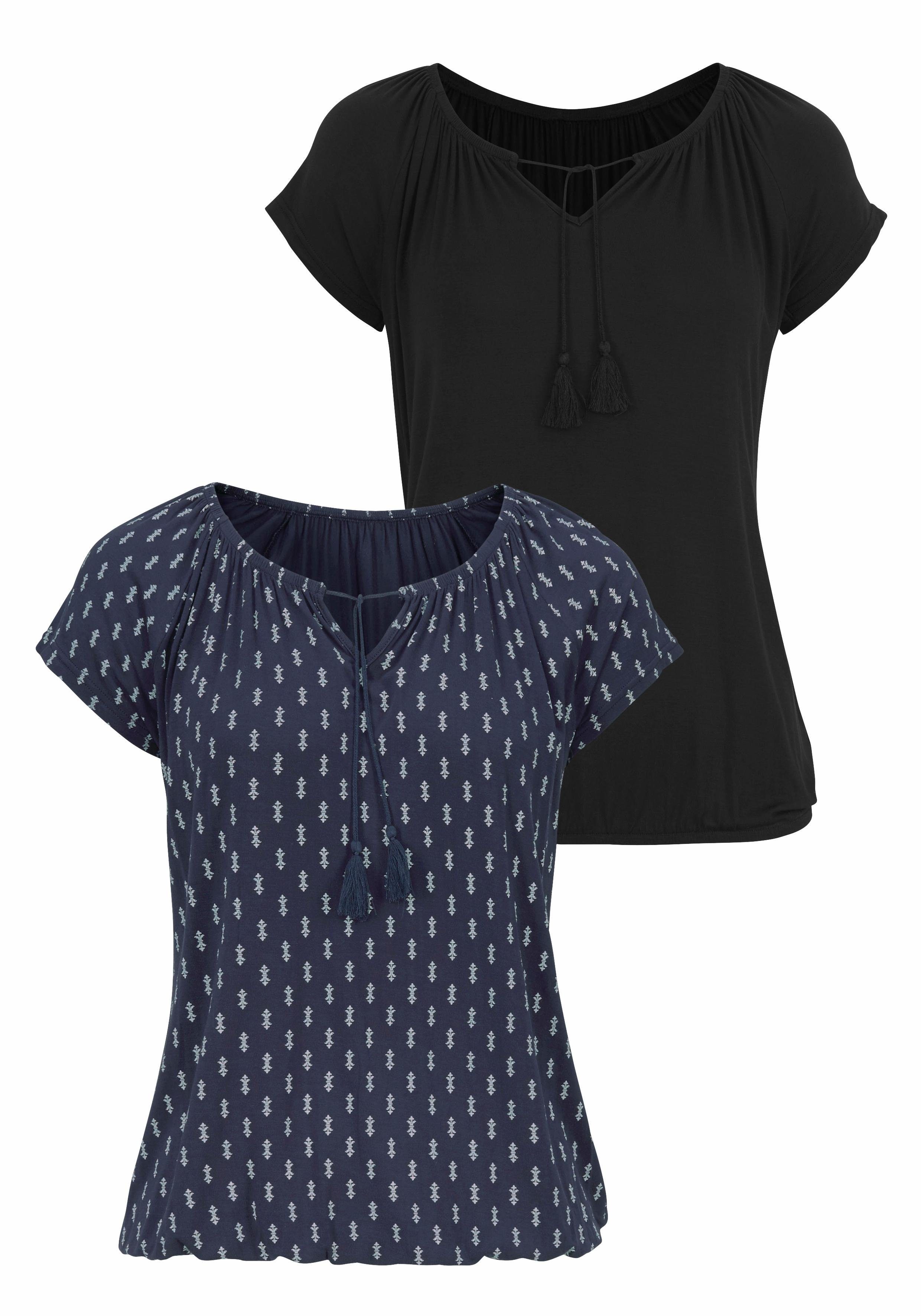 Vivance Shirt met korte mouwen Met iets aangerimpelde hals (Set van 2)