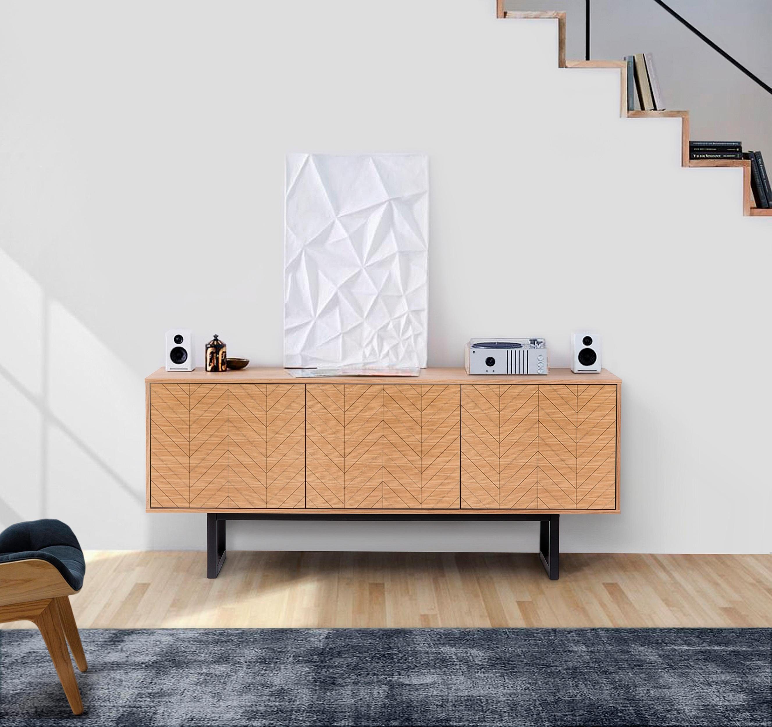 Woodman Dressoir Noella Commode in eenvoudig Scandinavisch ontwerp, breedte 175 cm dressoirs maat 175x45x75 cm bruin
