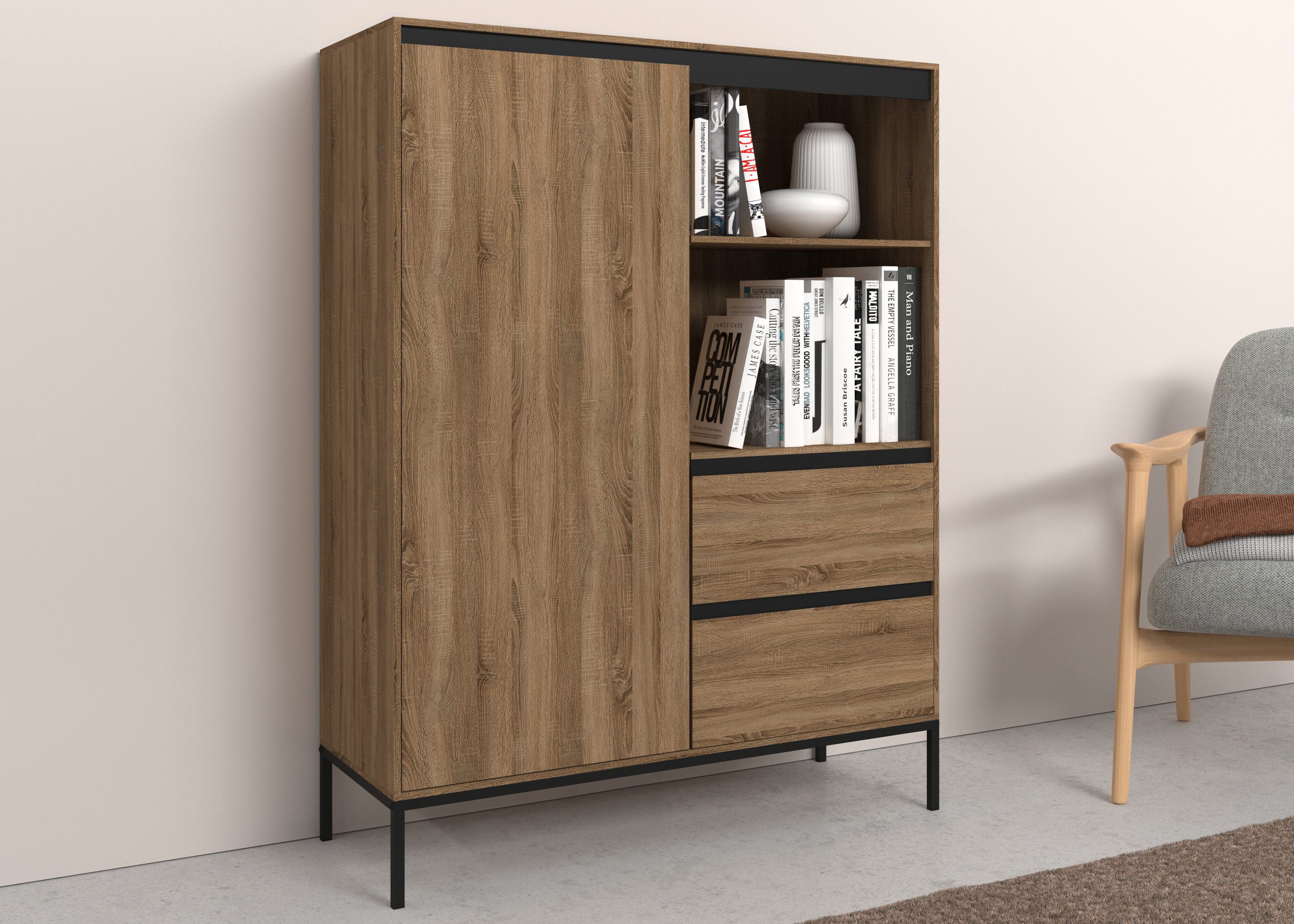 INOSIGN Highboard Bari Opbergkast met 2 lades en 3 planken, breedte 90 cm highboards bruin
