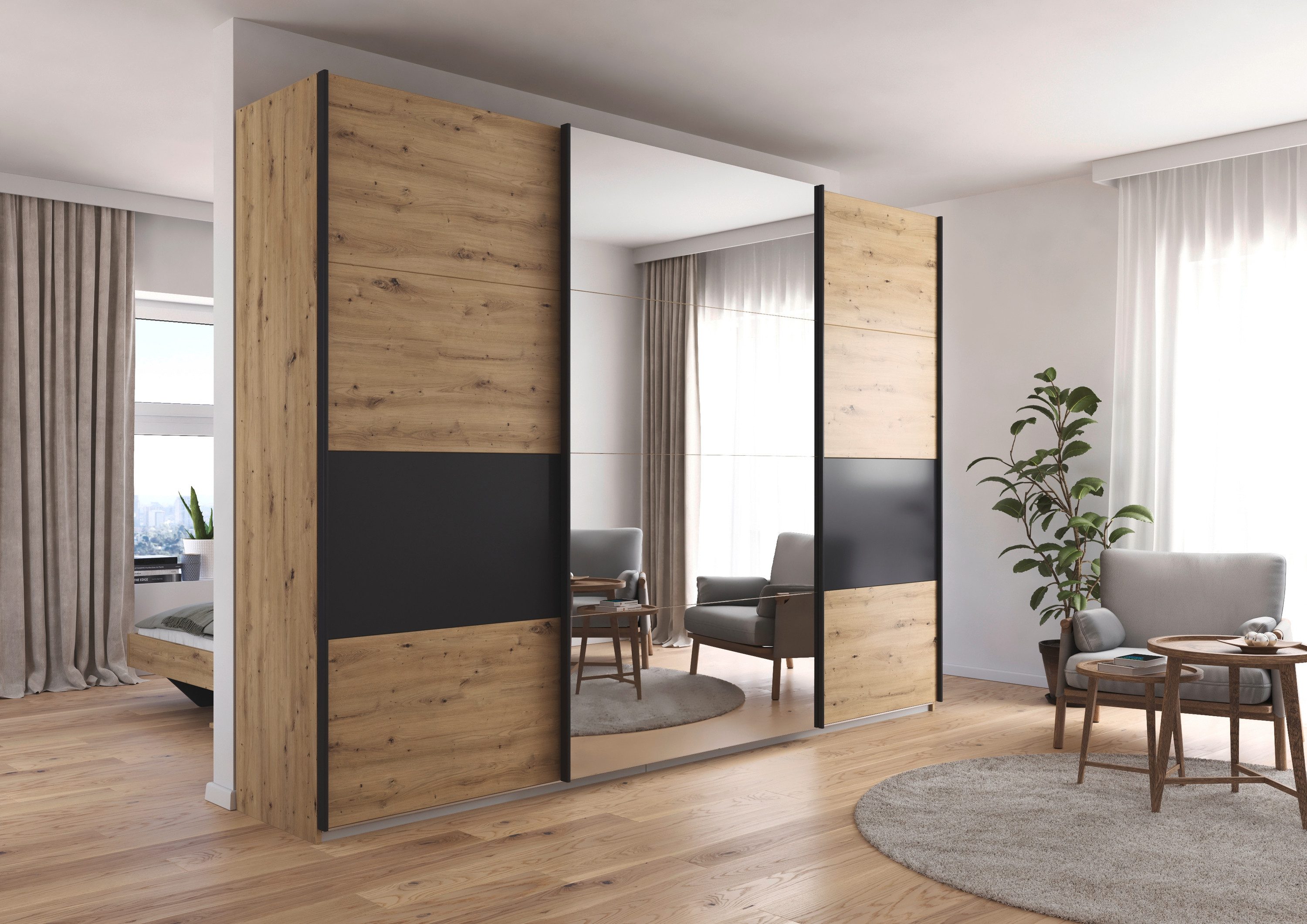 rauch Schuifdeurkast Kledingkast Kast Garderobe CORTONA inclusief indeling, 2 stoffen dozen en extra planken