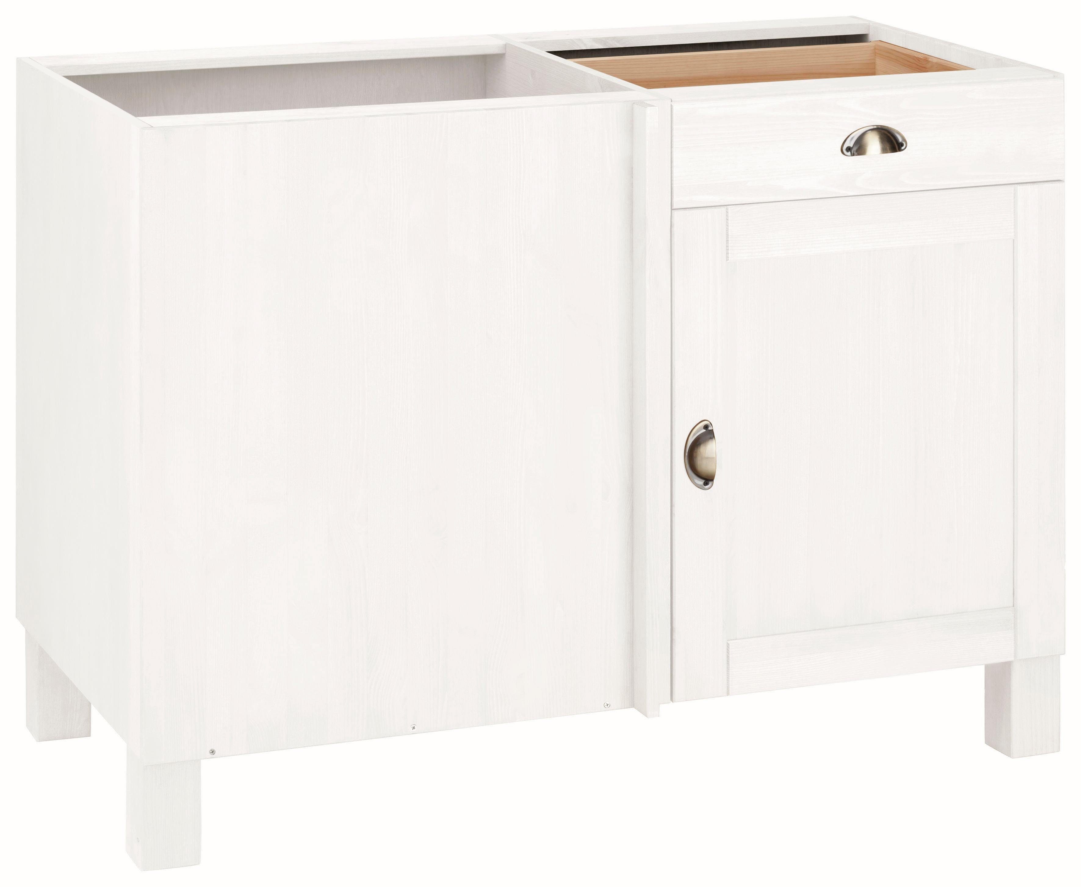 Home affaire Hoekonderkast Oslo 110 cm breed, van massief grenen, metalen grepen, landelijke look onderkasten wit