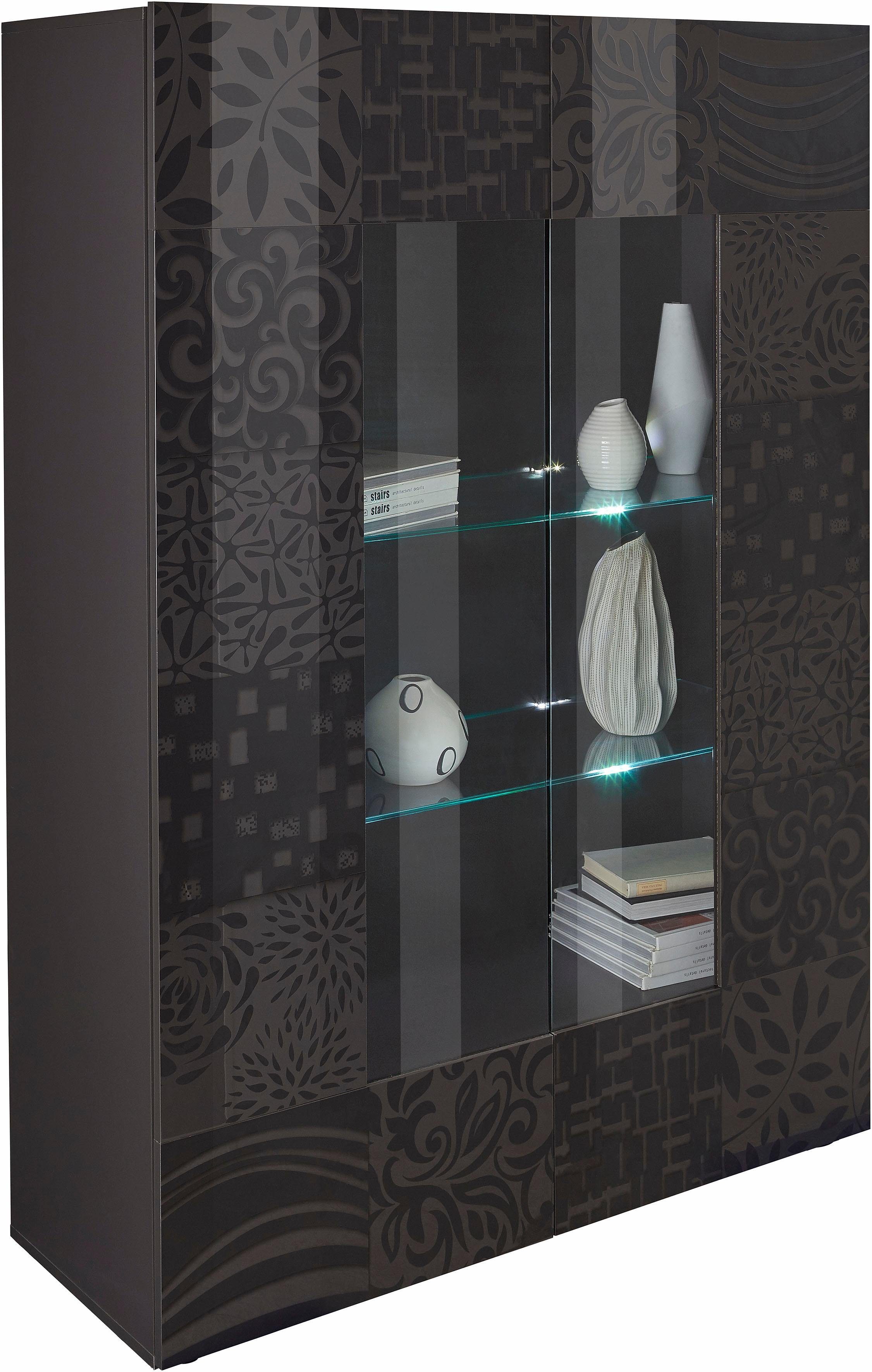 INOSIGN Vitrinekast Miro Vitrinekast, hoogte 166 cm met decoratieve zeefdruk