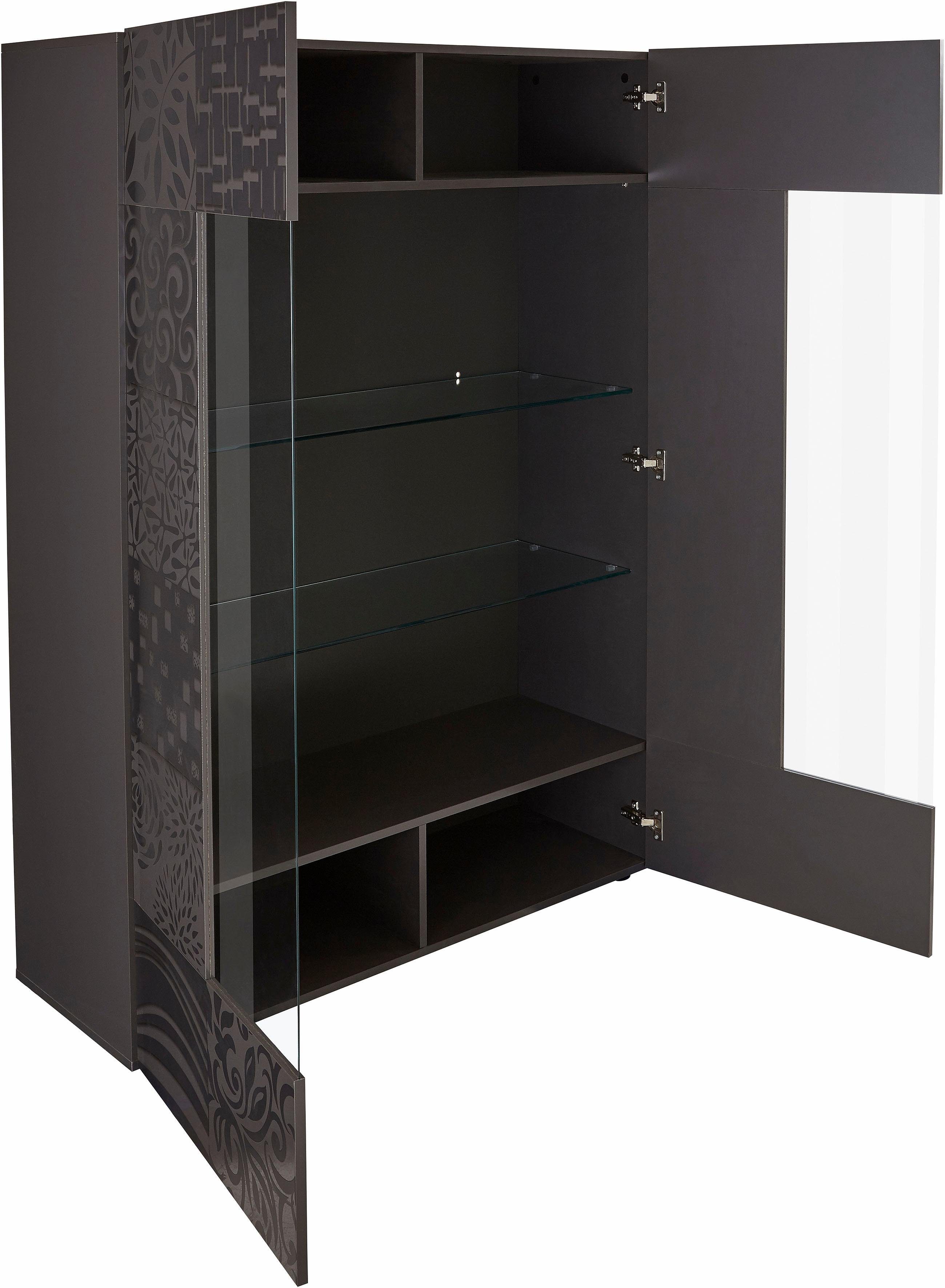 INOSIGN Vitrinekast Miro Vitrinekast, hoogte 166 cm met decoratieve zeefdruk