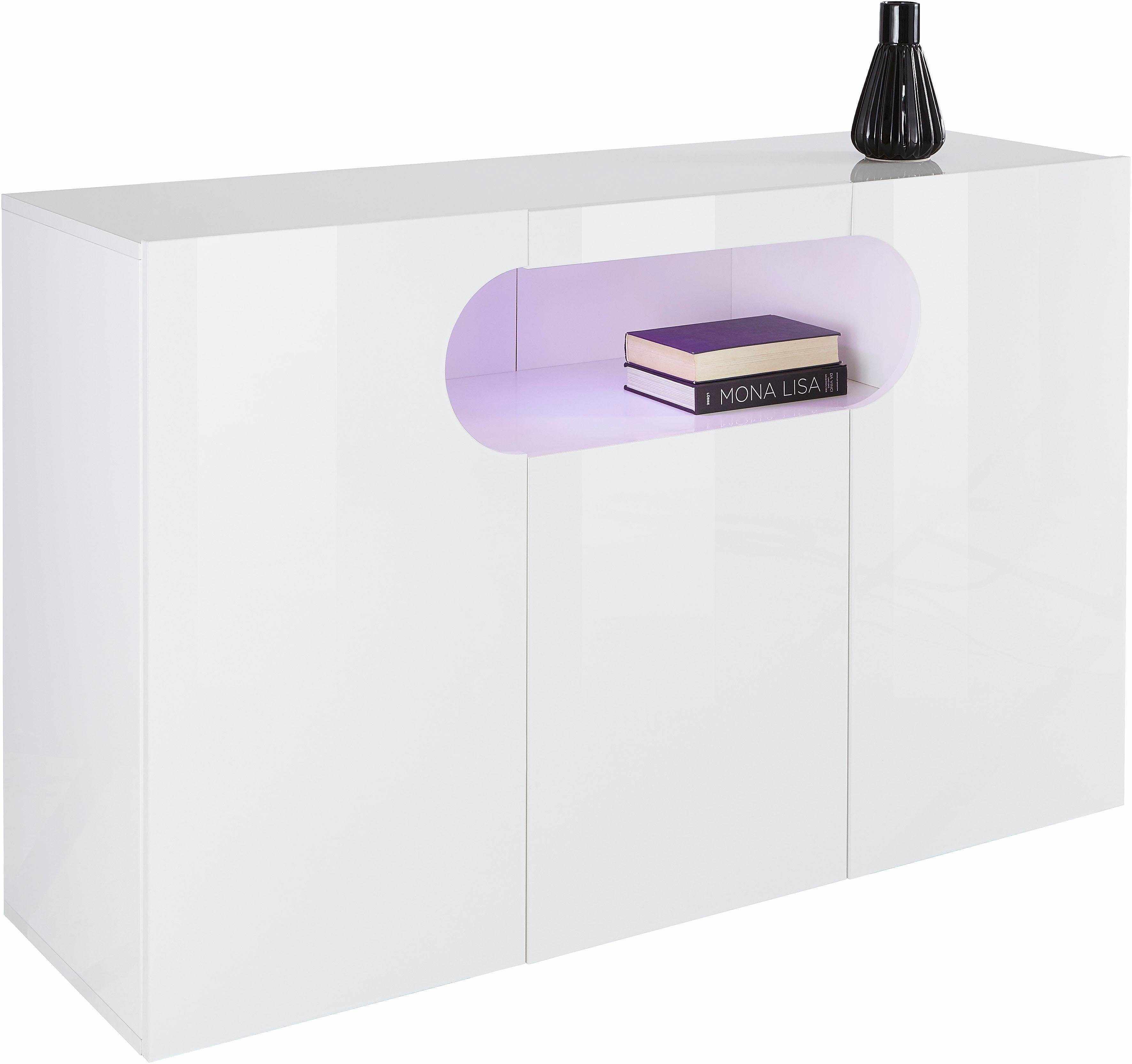 INOSIGN Dressoir Real, vitrinekast, commode, kast, breedte 130 cm volledig hoogglans gelakt