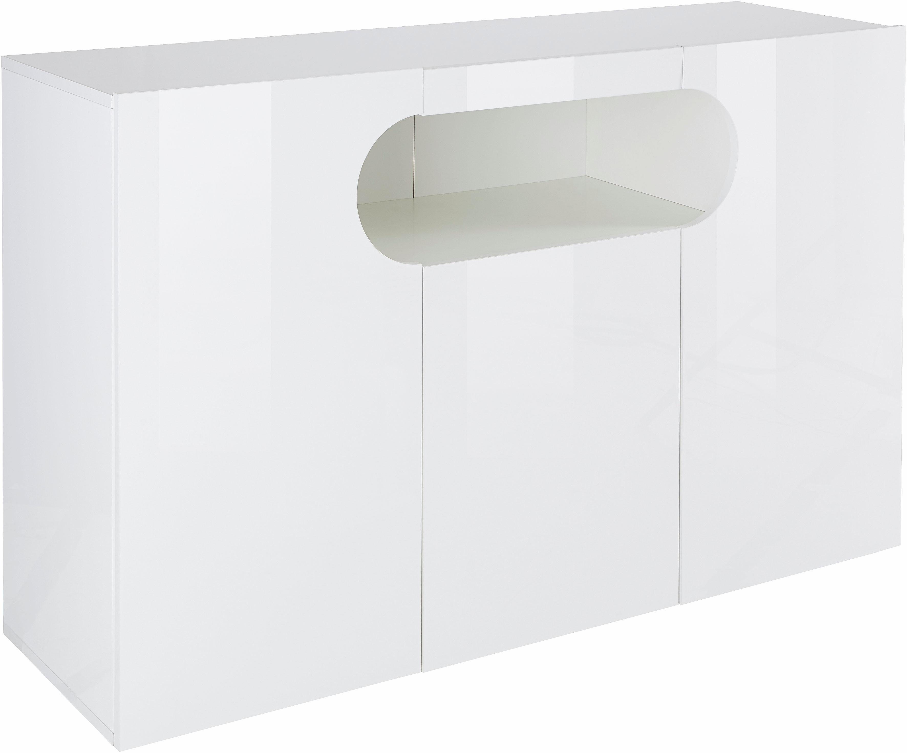 INOSIGN Dressoir Real, vitrinekast, commode, kast, breedte 130 cm volledig hoogglans gelakt