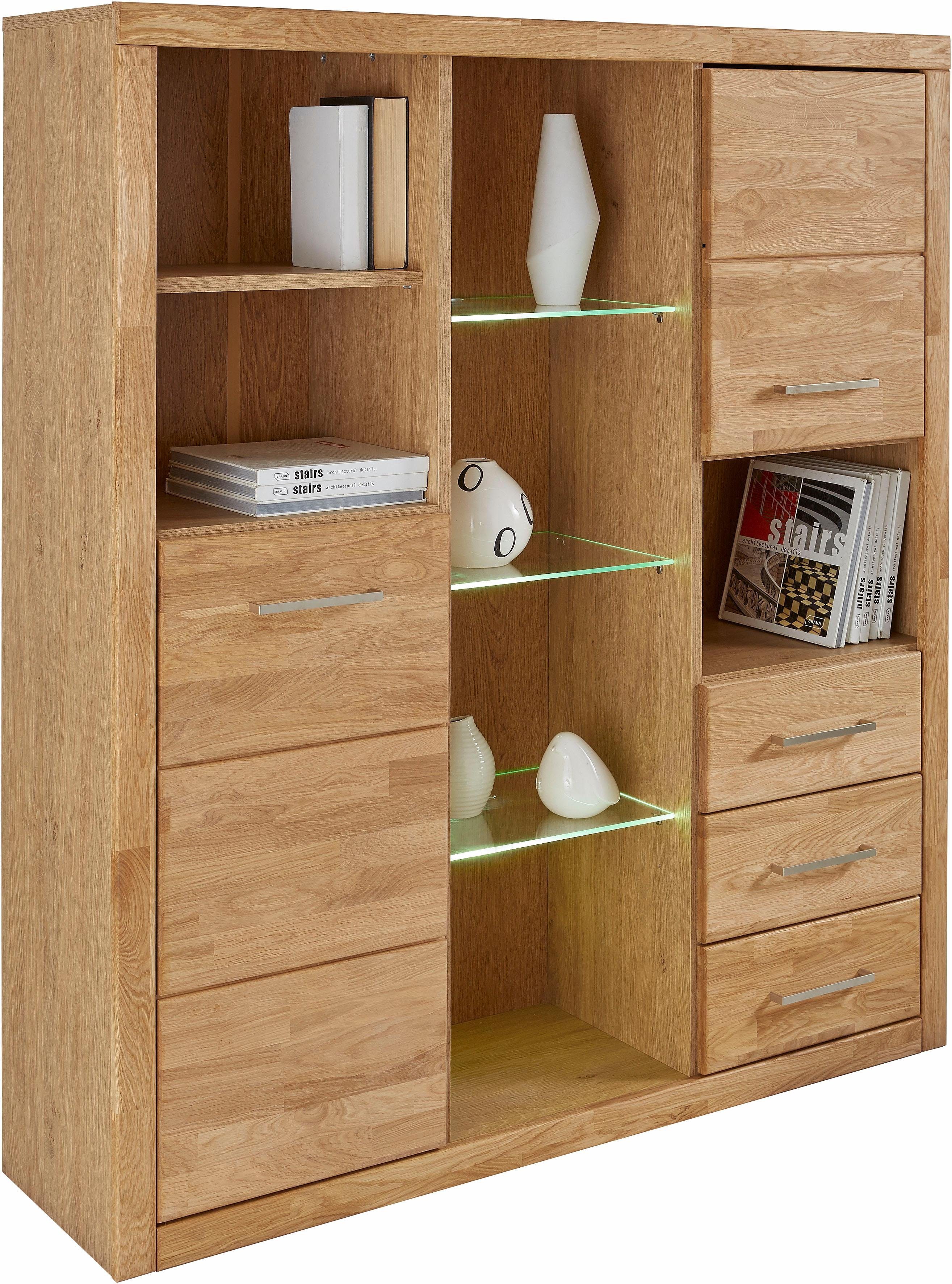 Home affaire Highboard Ribe, 130cm breed, 145cm hoog, fronten massief hout, 12 vakken