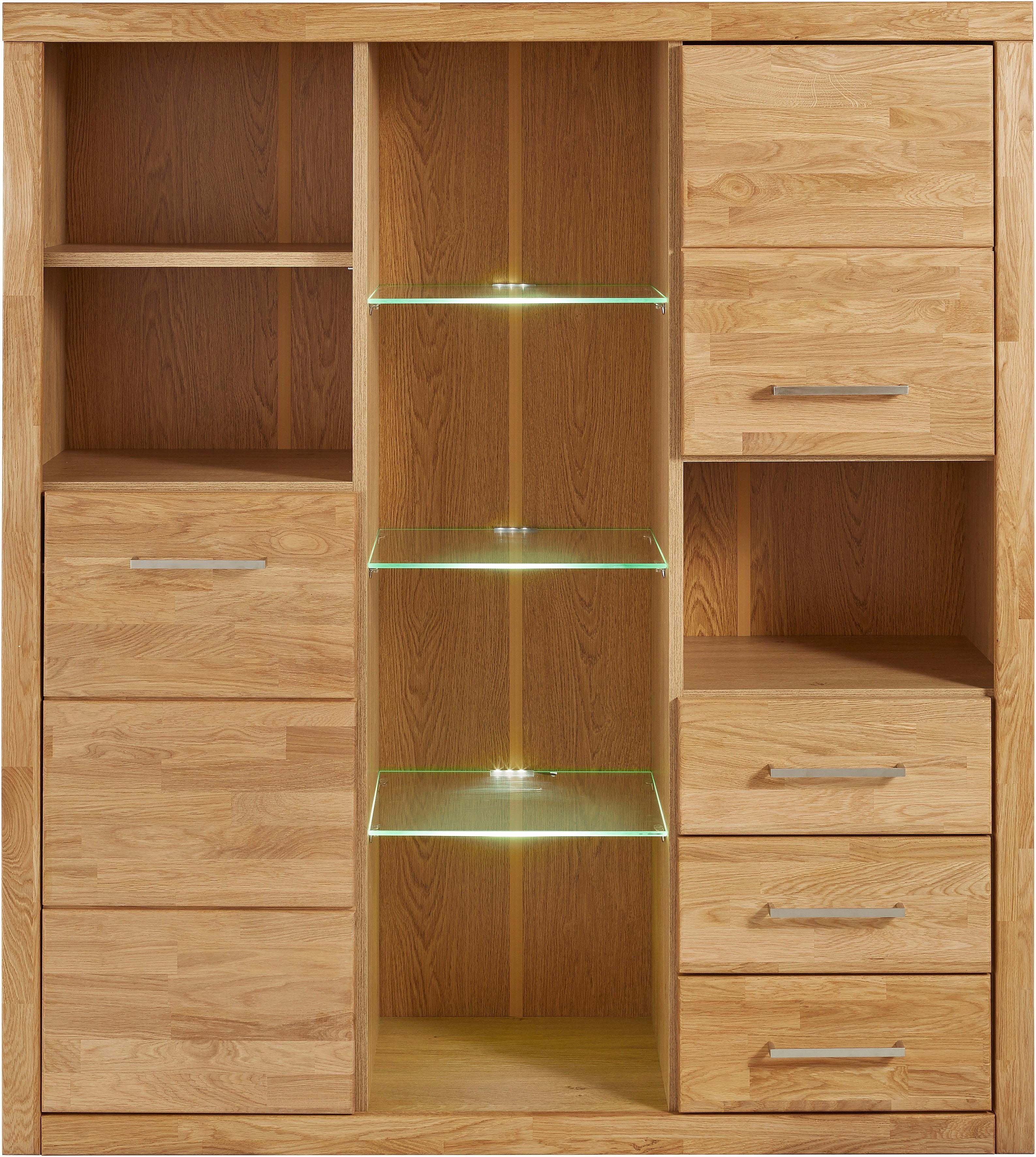 Home affaire Highboard Ribe, 130cm breed, 145cm hoog, fronten massief hout, 12 vakken