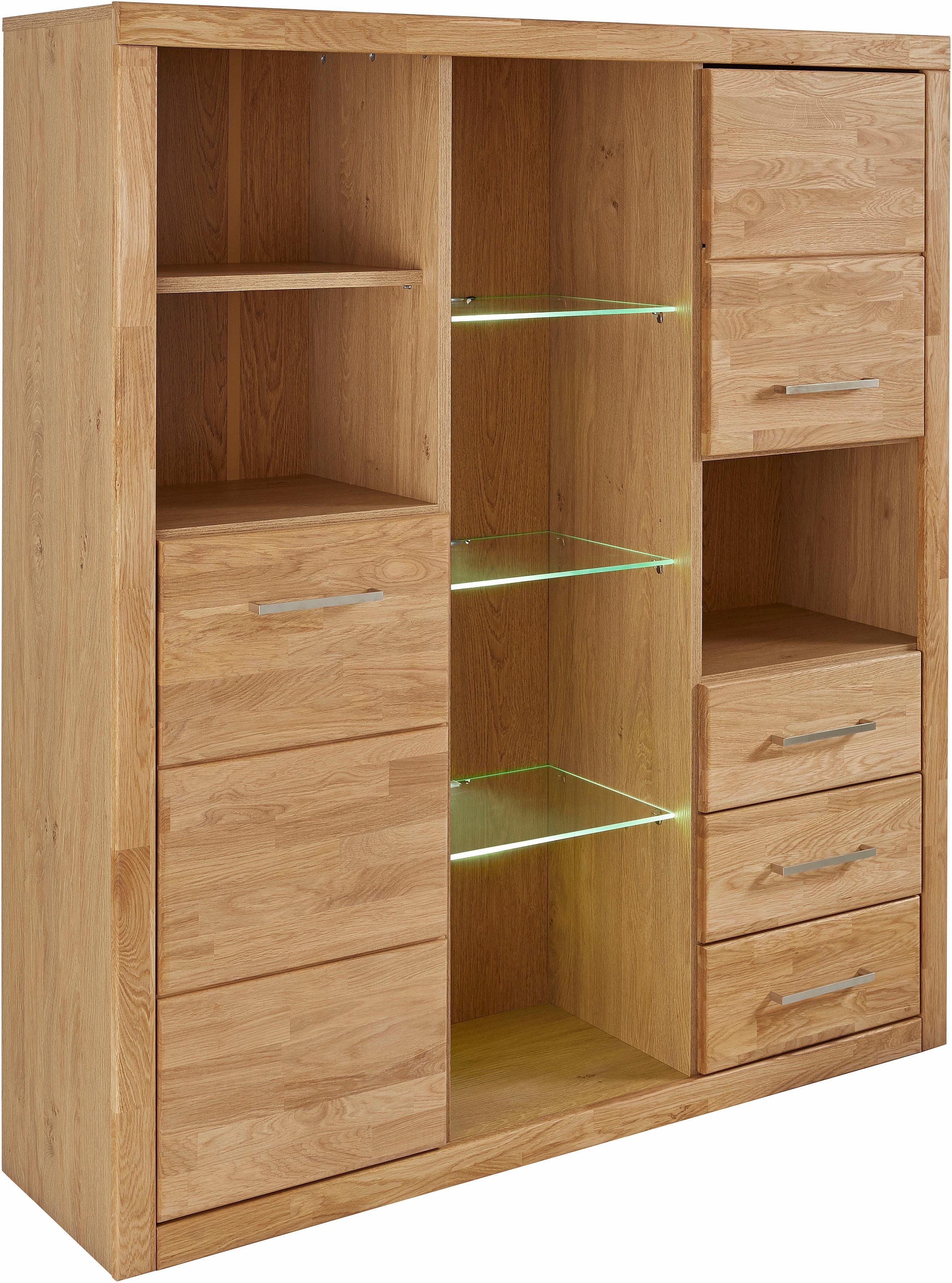 Home affaire Highboard Ribe, 130cm breed, 145cm hoog, fronten massief hout, 12 vakken