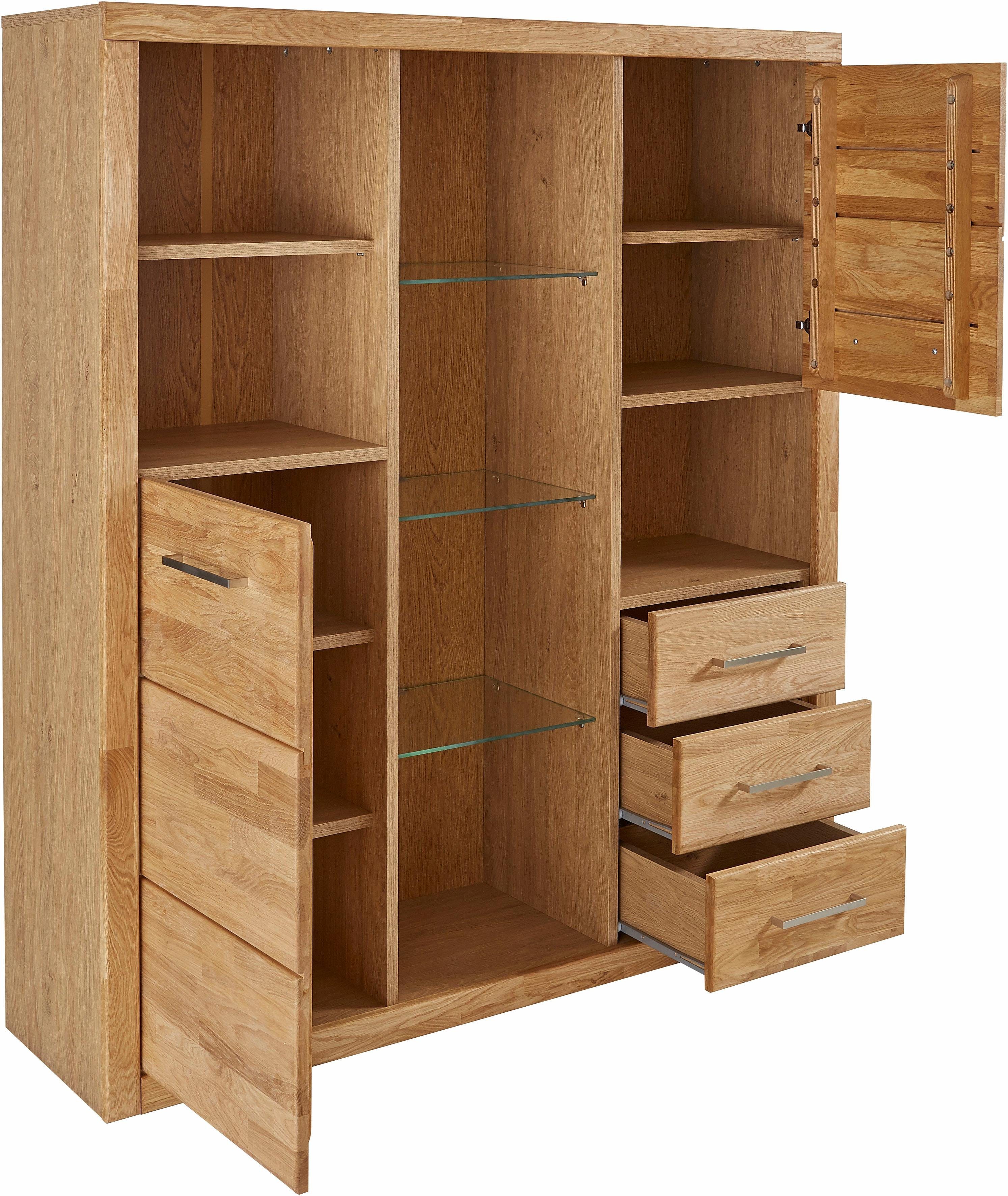 Home affaire Highboard Ribe, 130cm breed, 145cm hoog, fronten massief hout, 12 vakken
