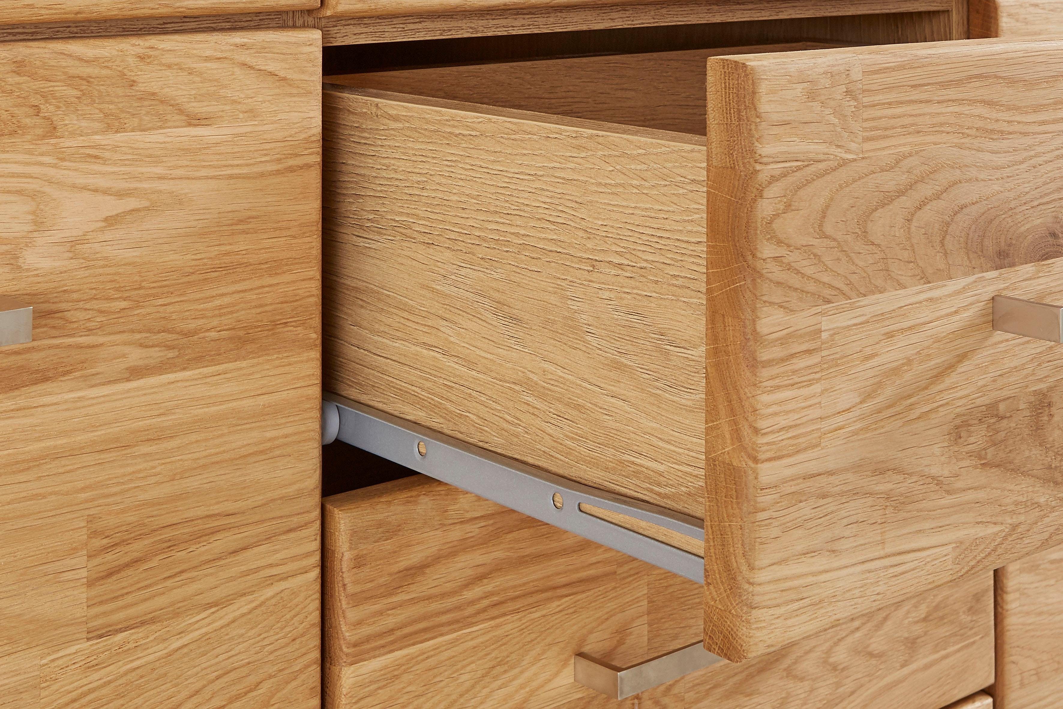 Home affaire Highboard Ribe, 125cm breed, 115cm hoog, fronten massief hout, 5 deuren, 3 lades Hout massief, houtmateriaal, metalen handgrepen, 10 vakken, planken verstelbaar