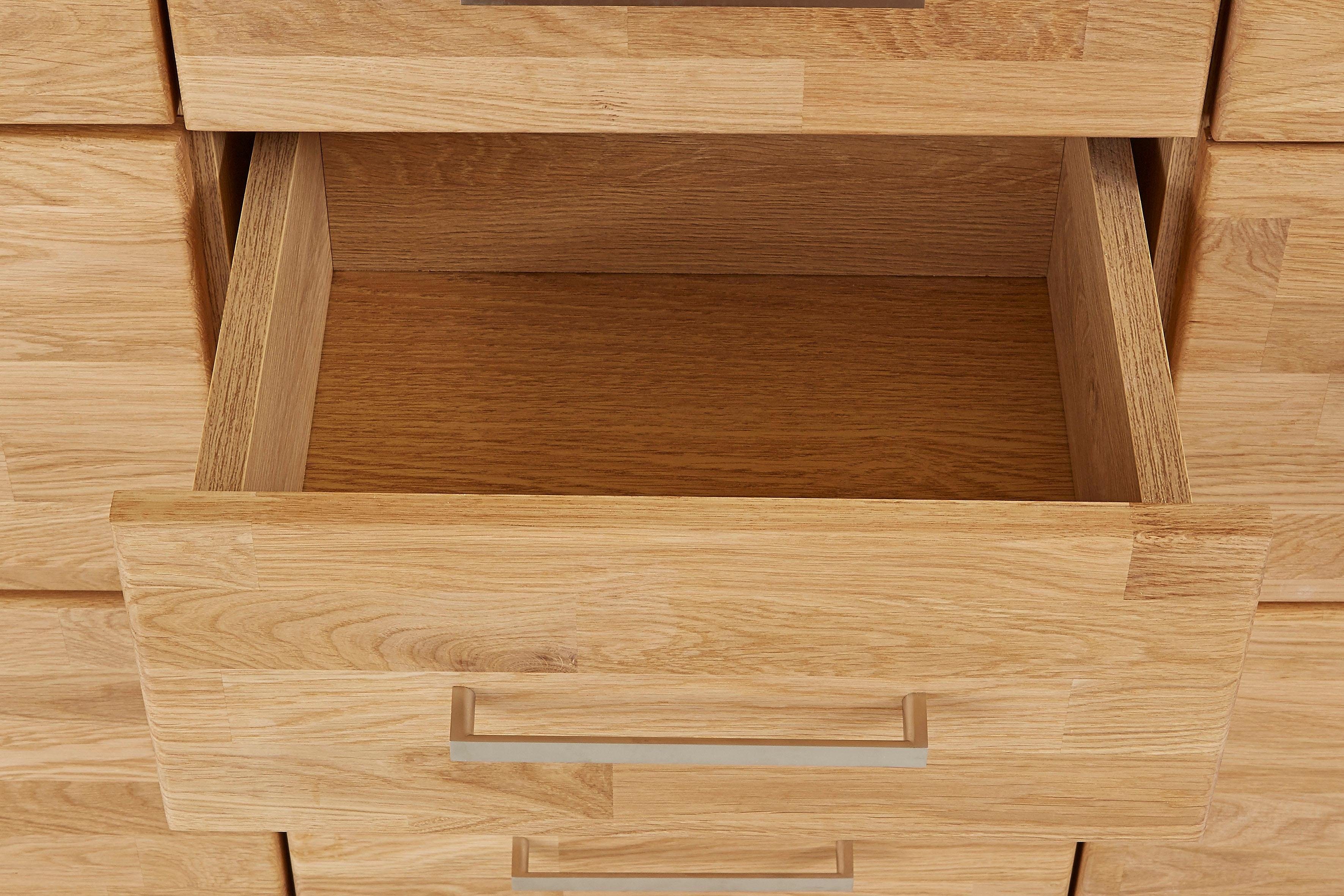 Home affaire Highboard Ribe, 125cm breed, 115cm hoog, fronten massief hout, 5 deuren, 3 lades Hout massief, houtmateriaal, metalen handgrepen, 10 vakken, planken verstelbaar