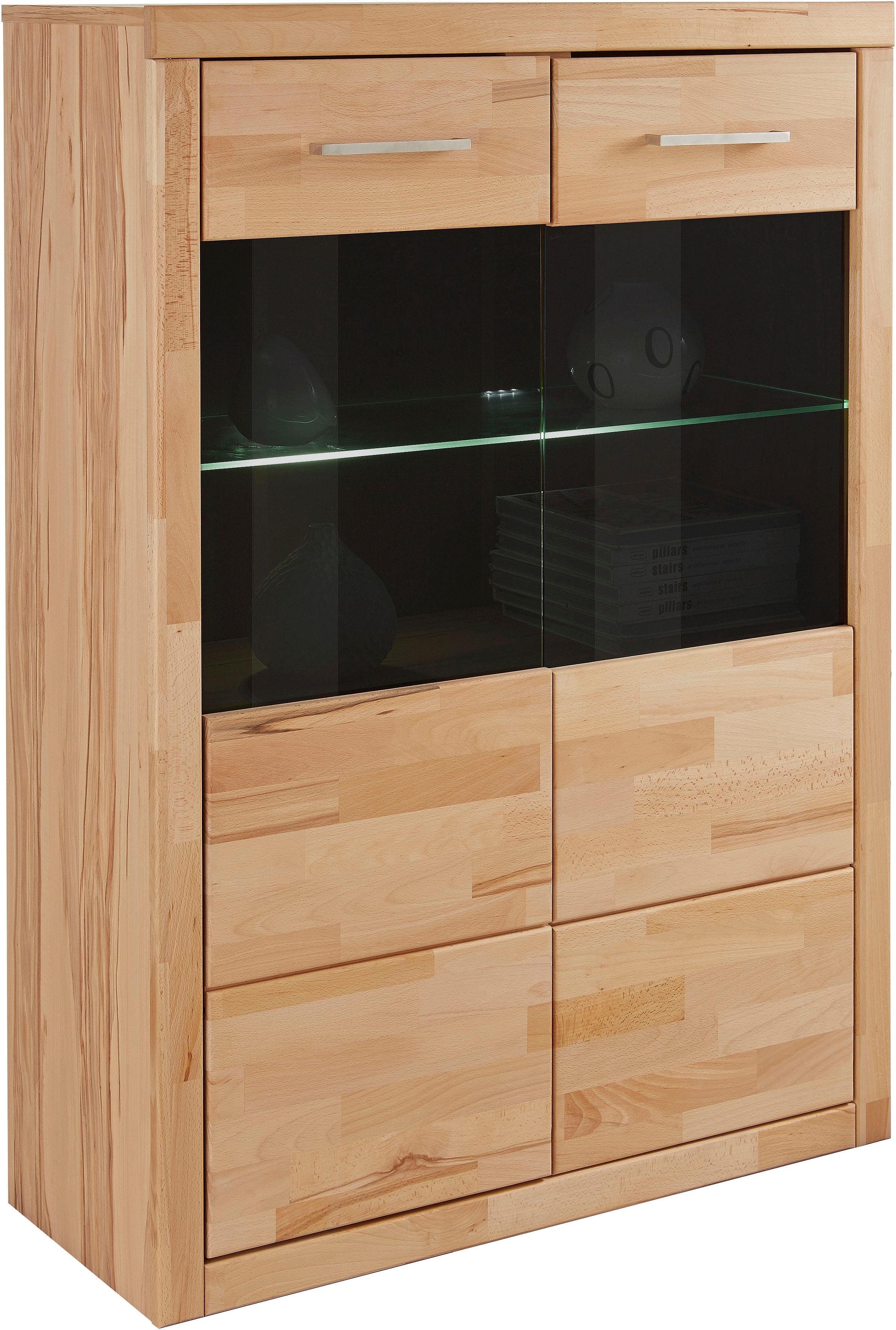 Home affaire Vitrinekast Ribe, 90cm breed, 125cm hoog, fronten massief hout, 4 brede vakken
