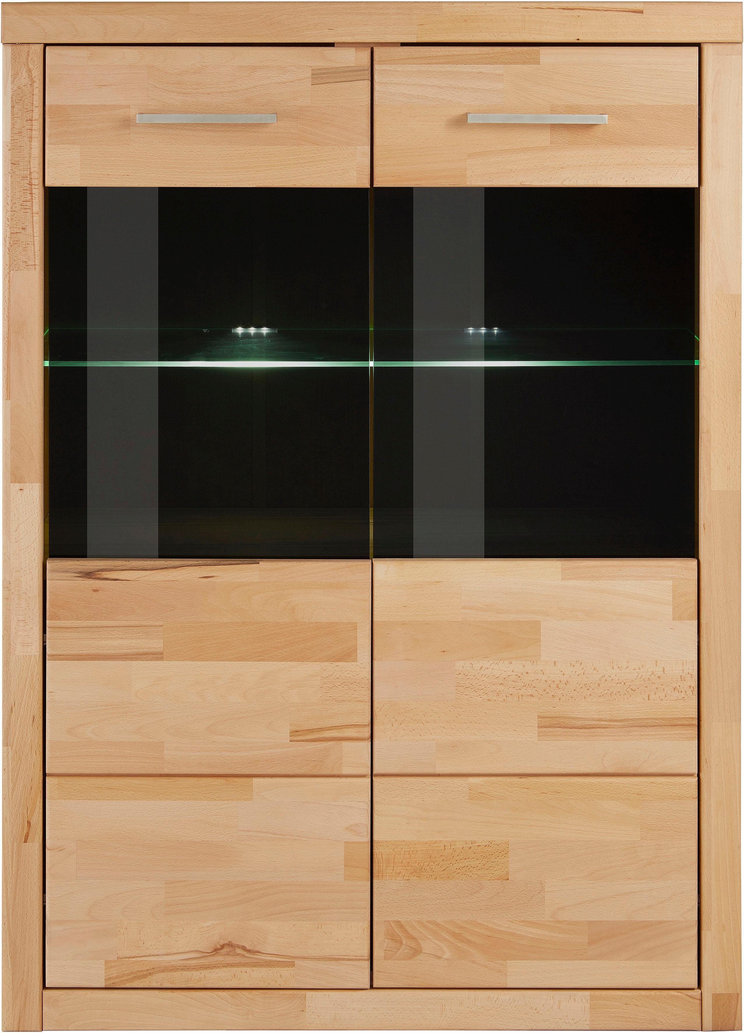 Home affaire Vitrinekast Ribe, 90cm breed, 125cm hoog, fronten massief hout, 4 brede vakken