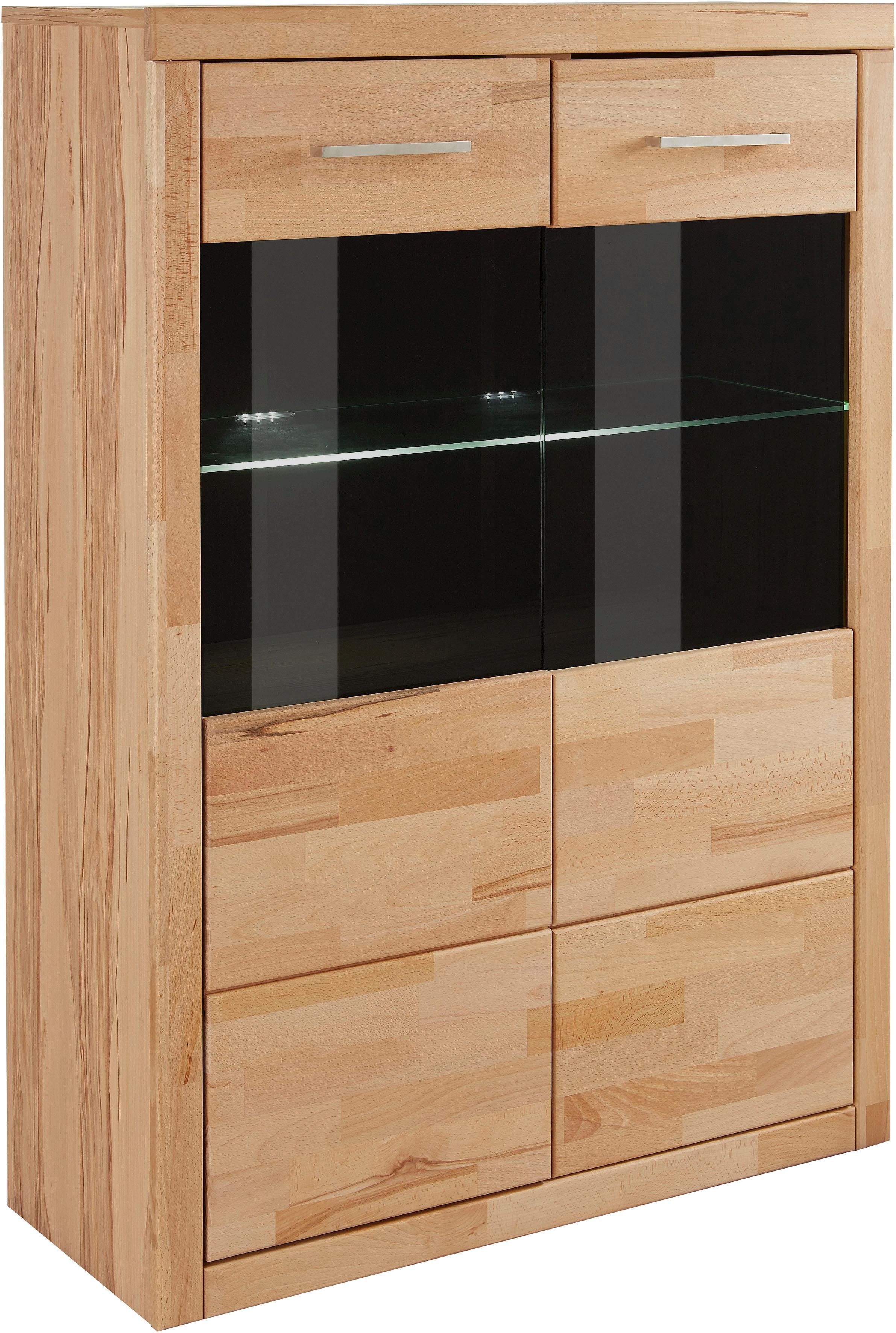 Home affaire Vitrinekast Ribe, 90cm breed, 125cm hoog, fronten massief hout, 4 brede vakken
